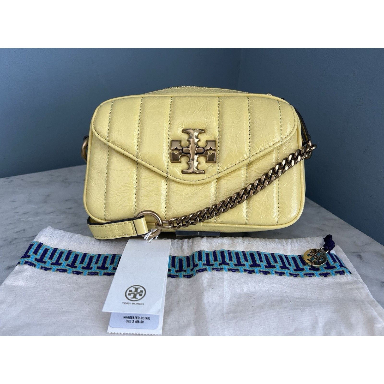 Tory Burch NWT Tory Burch Kira Patent Camera Bag Lemon Yellow 142808 Size ONE SIZE - 14 Thumbnail