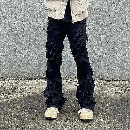 Jean Opium Distressed Black Stack Denim Jeans y2k retro style Size US 32 / EU 48 - 3 Thumbnail