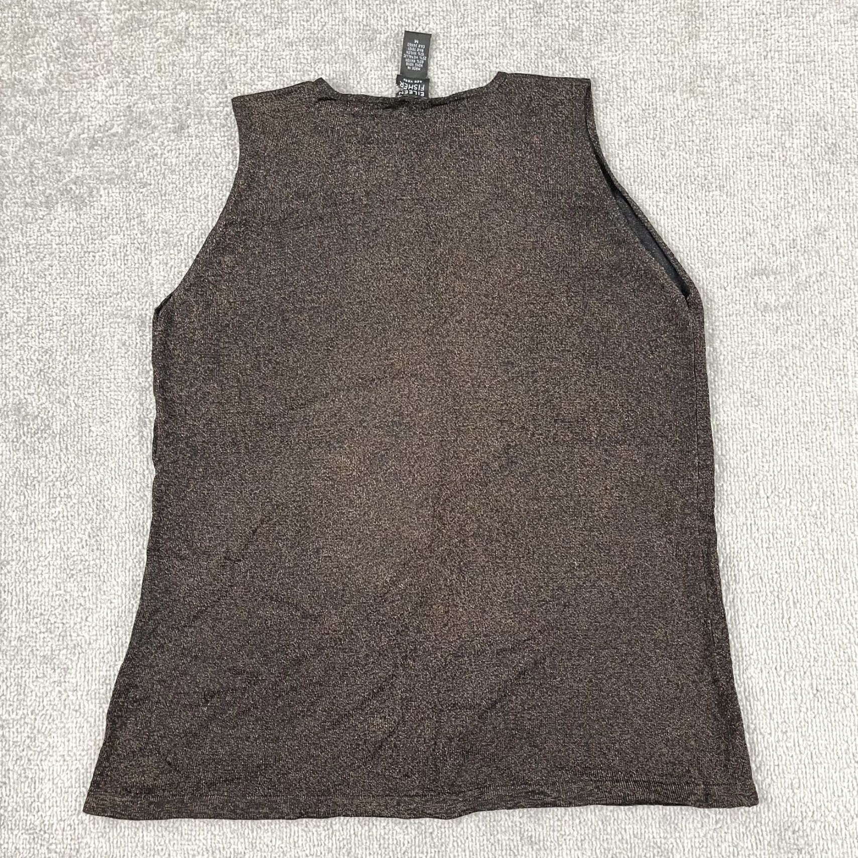 Eileen Fisher Eileen Fisher Shirt Womens Medium Black Brown Metallic Sleeveless V-Neck Party Casual Workwear Preppy Size M / US 6-8 / IT 42-44 - 6 Thumbnail
