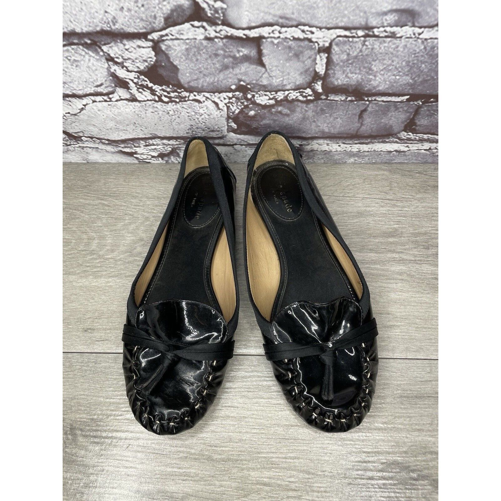Kate Spade Kate Spade Black Patent Leather Slip On Bow Ballet Flats Sho Size US 6 / IT 36 - 10 Thumbnail
