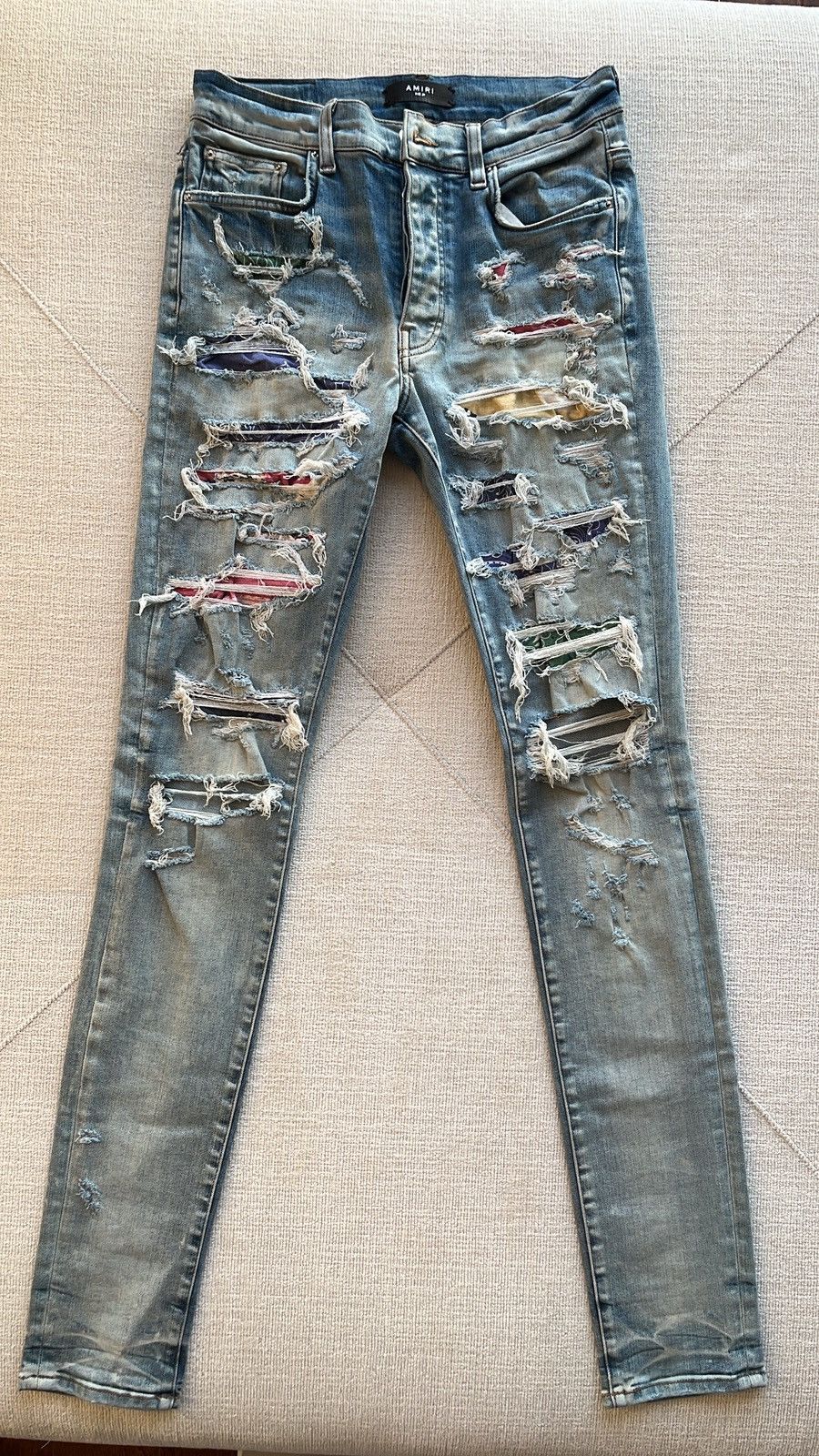 Amiri AMIRI MX1 Rainbow Paisley Patch Jeans - Light Indigo | Grailed