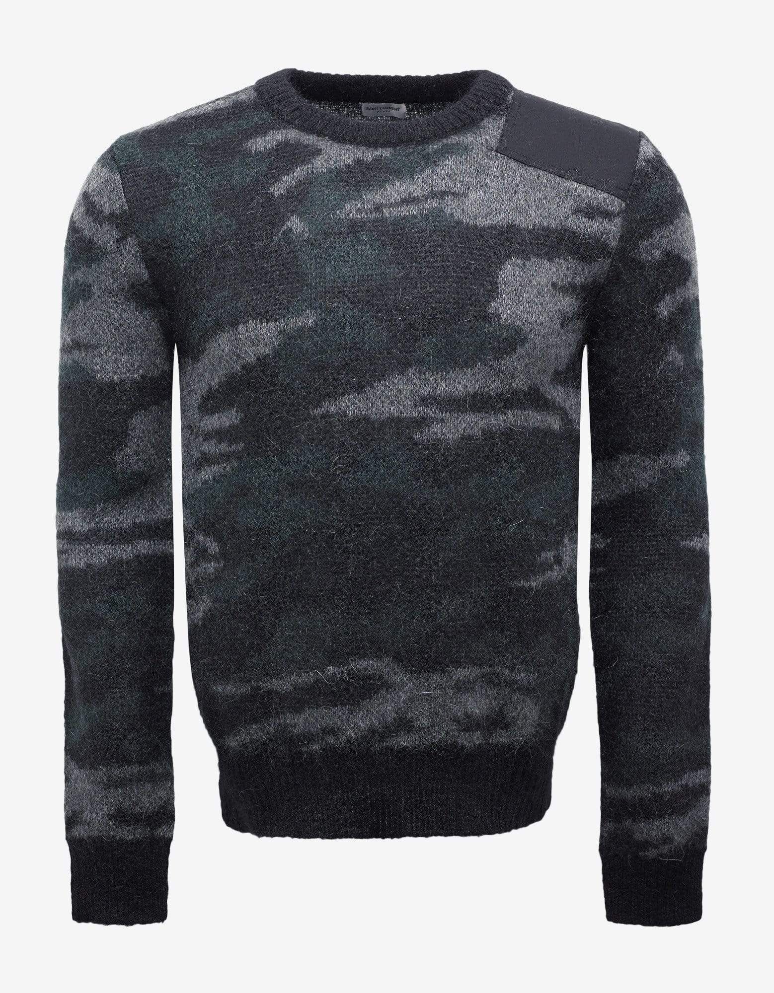 image of Saint Laurent Paris Camouflage Mohair Sweater in Black/Green, Men's (Size Medium)