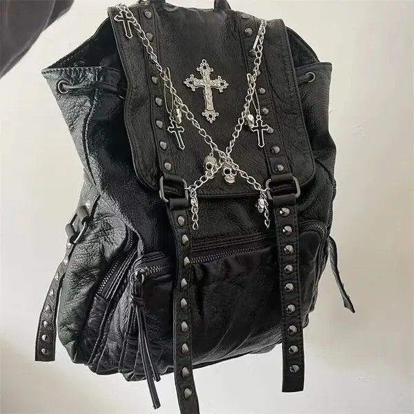 Other Goth Y2k Backpack Punk Bag artificial leather cross Skeleton Size ONE SIZE - 3 Thumbnail