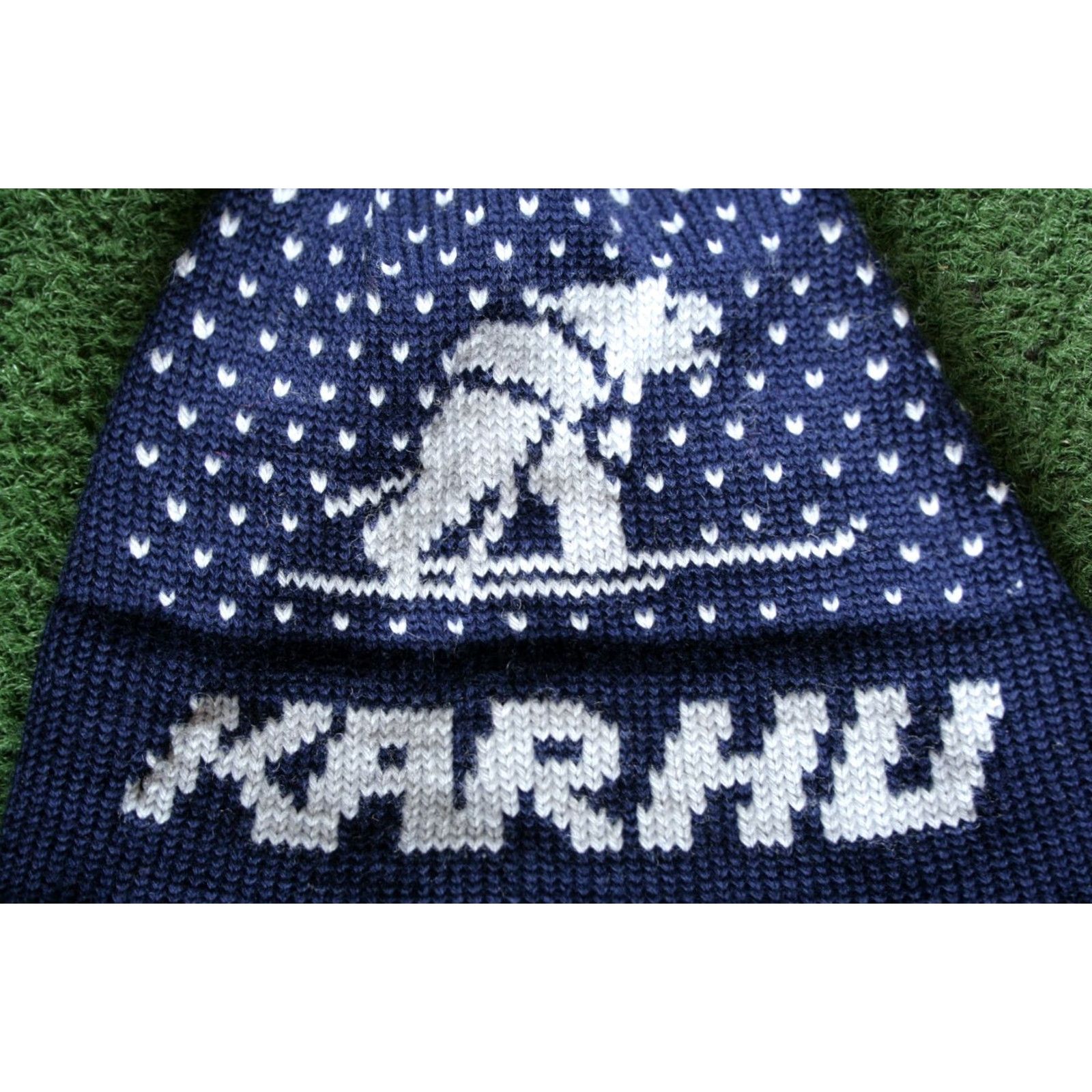 Karhu VINTAGE Mad Hatters Skiing Bear Logo Wool Beanie Winter Hat Adult One Size Blue White Mens Womens Unisex Size ONE SIZE - 4 Thumbnail