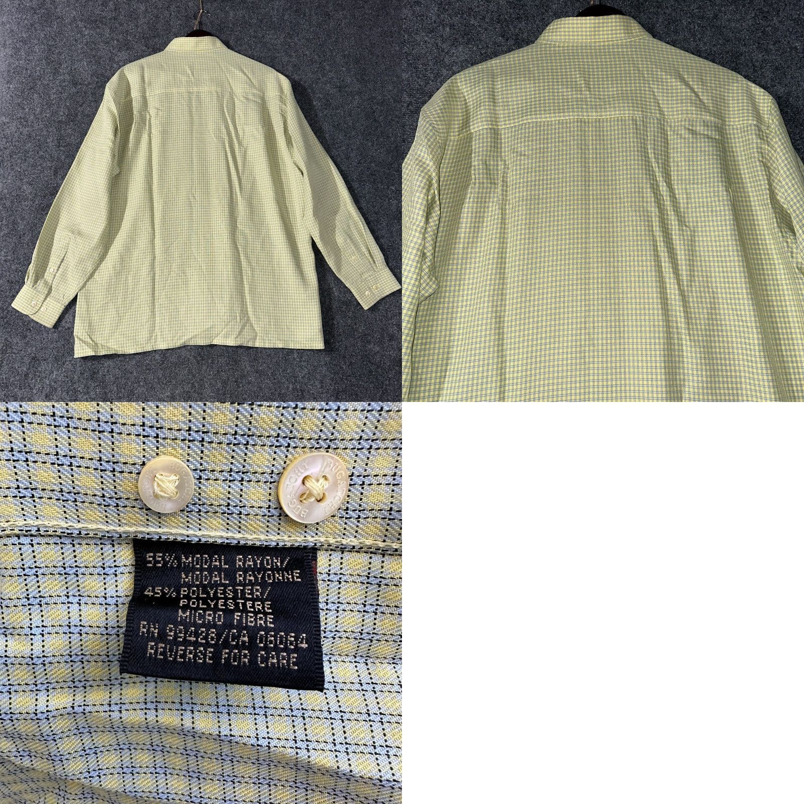 BUGATCHI Bugatchi Uomo Shirt Mens Large Button Up Plaid Long Sleeve Yellow Blue, Pocket, Button-Up, Collar, Regular Fit Size US L / EU 52-54 / 3 - 8 Thumbnail
