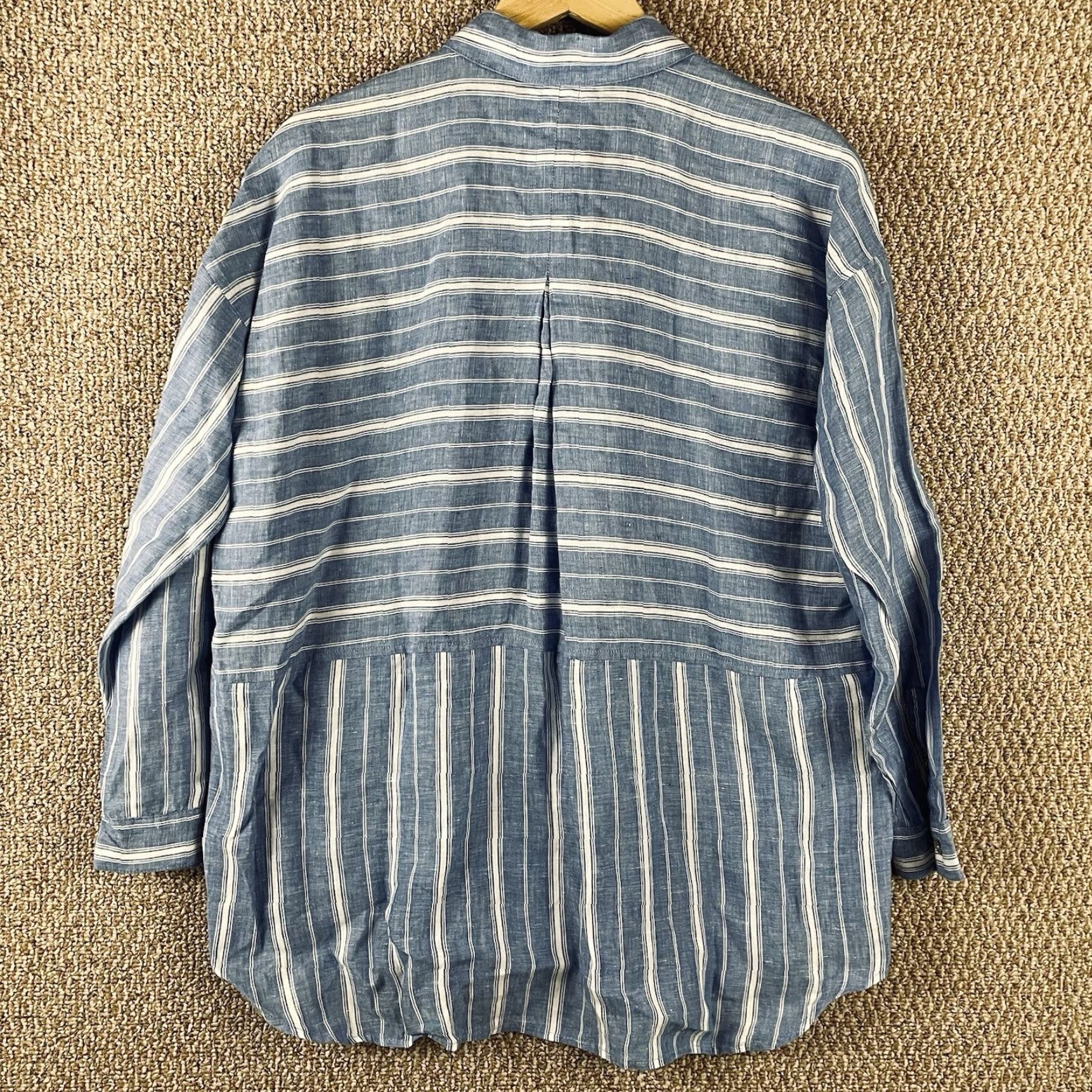 J. Jill VINTAGE J.Jill Love Linen Tunic M Oversized (Fits XL) Blue Hidden Button Up Coastal T235 Size M / US 6-8 / IT 42-44 - 3 Thumbnail