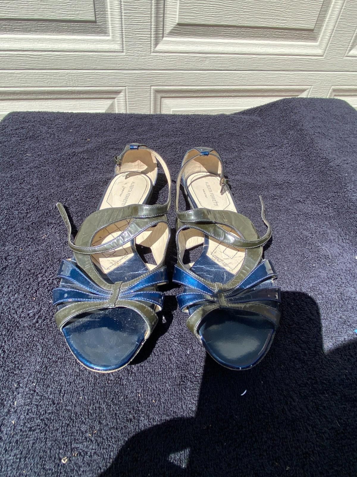 Alberta Ferretti Women Alberta Ferretti X Strap Slingback Flat 37.5 Blue S622 Size US 7 / IT 37 - 1 Thumbnail