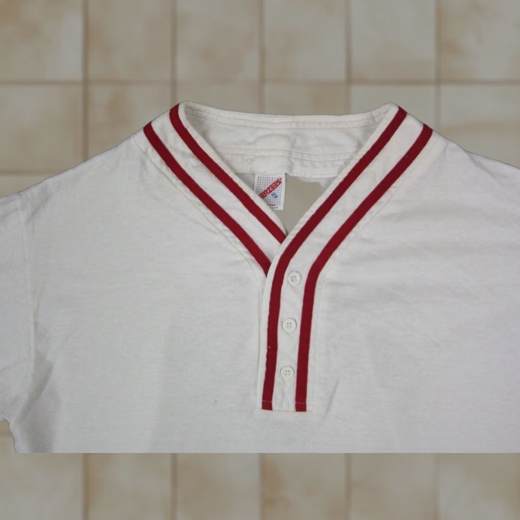 Jerzees Vintage Jerzees Jersey XL Extra Large White Burlington Iowa Baseball 90s Mens Size US XL / EU 56 / 4 - 1 Thumbnail