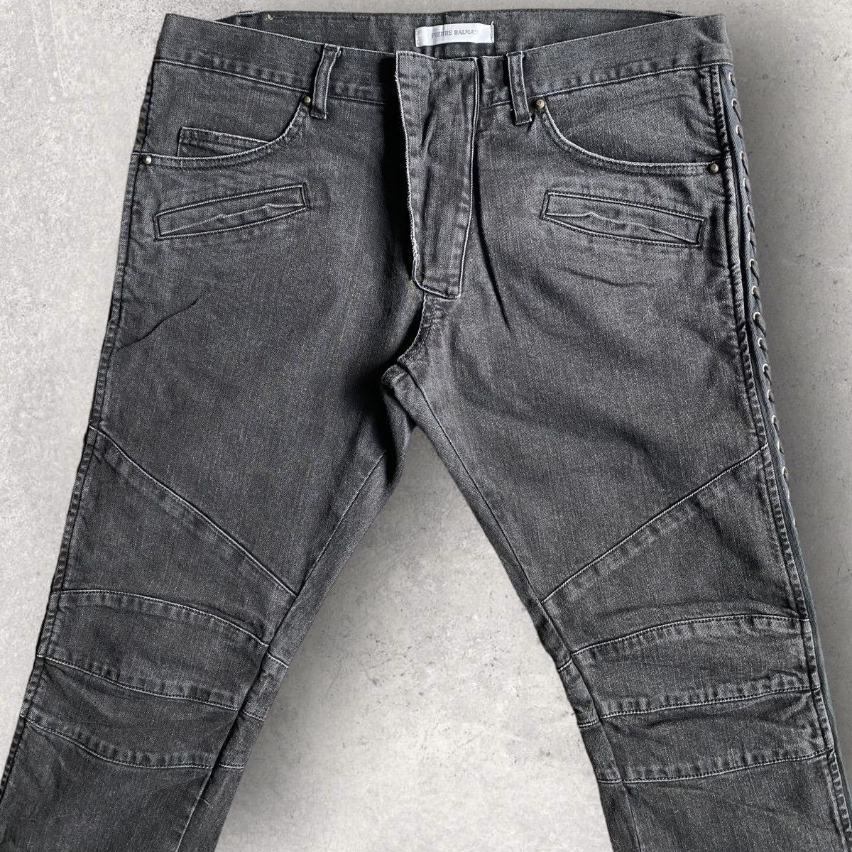 Balmain Pierre Balmain Side Lace Biker Jeans Size US 35 - 2 Thumbnail