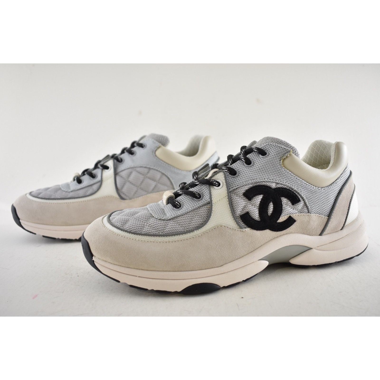 Chanel Mens Grey Suede CC Logo Low Top Trainer Sneaker 44 11 Size US 11 / EU 44 - 10 Thumbnail