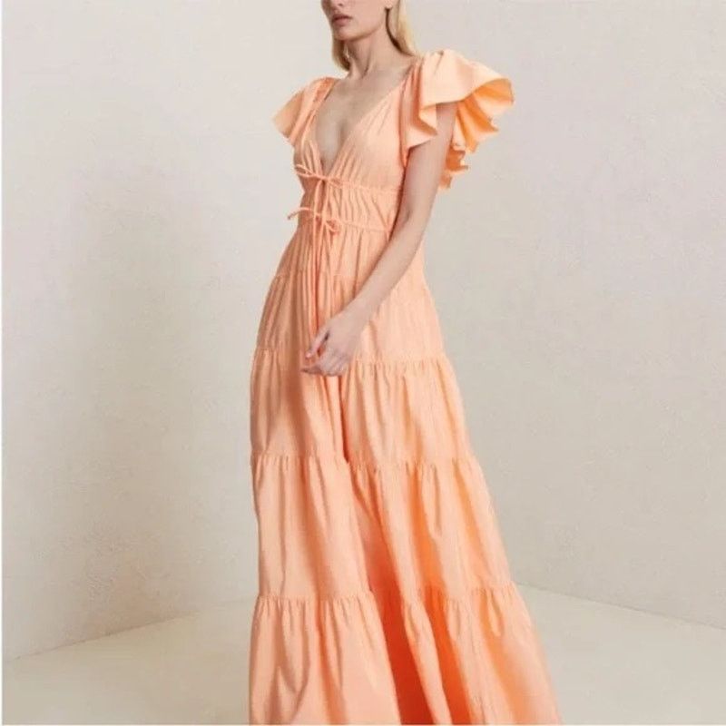 A.L.C. ALC Luca maxi dress nectar orange tiered v-neck size 0 Size XS / US 0-2 / IT 36-38 - 5 Thumbnail