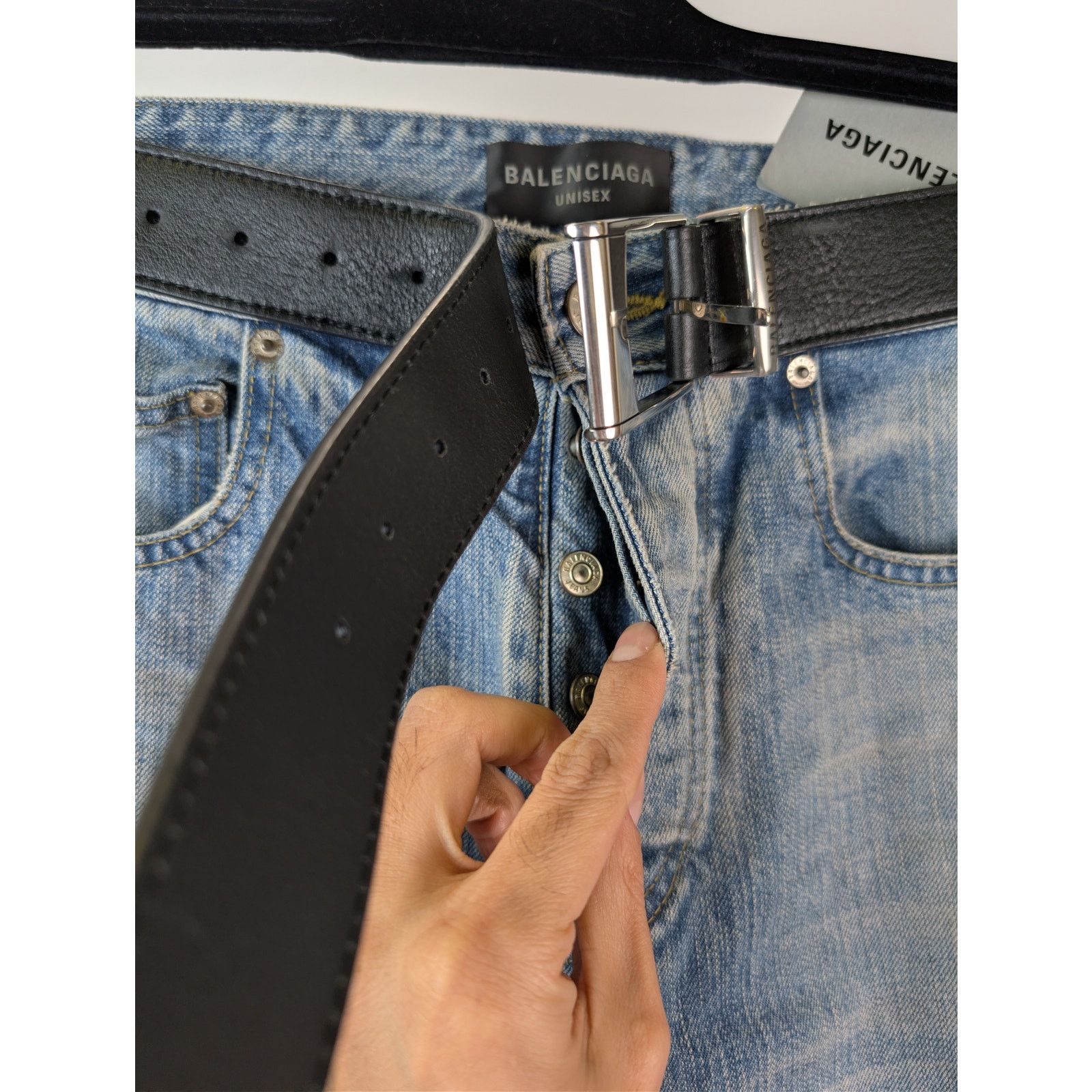 Balenciaga o1rshd1 Organic Selvedge Denim Integrated Belt Pants Size US 30 / EU 46 - 6 Thumbnail