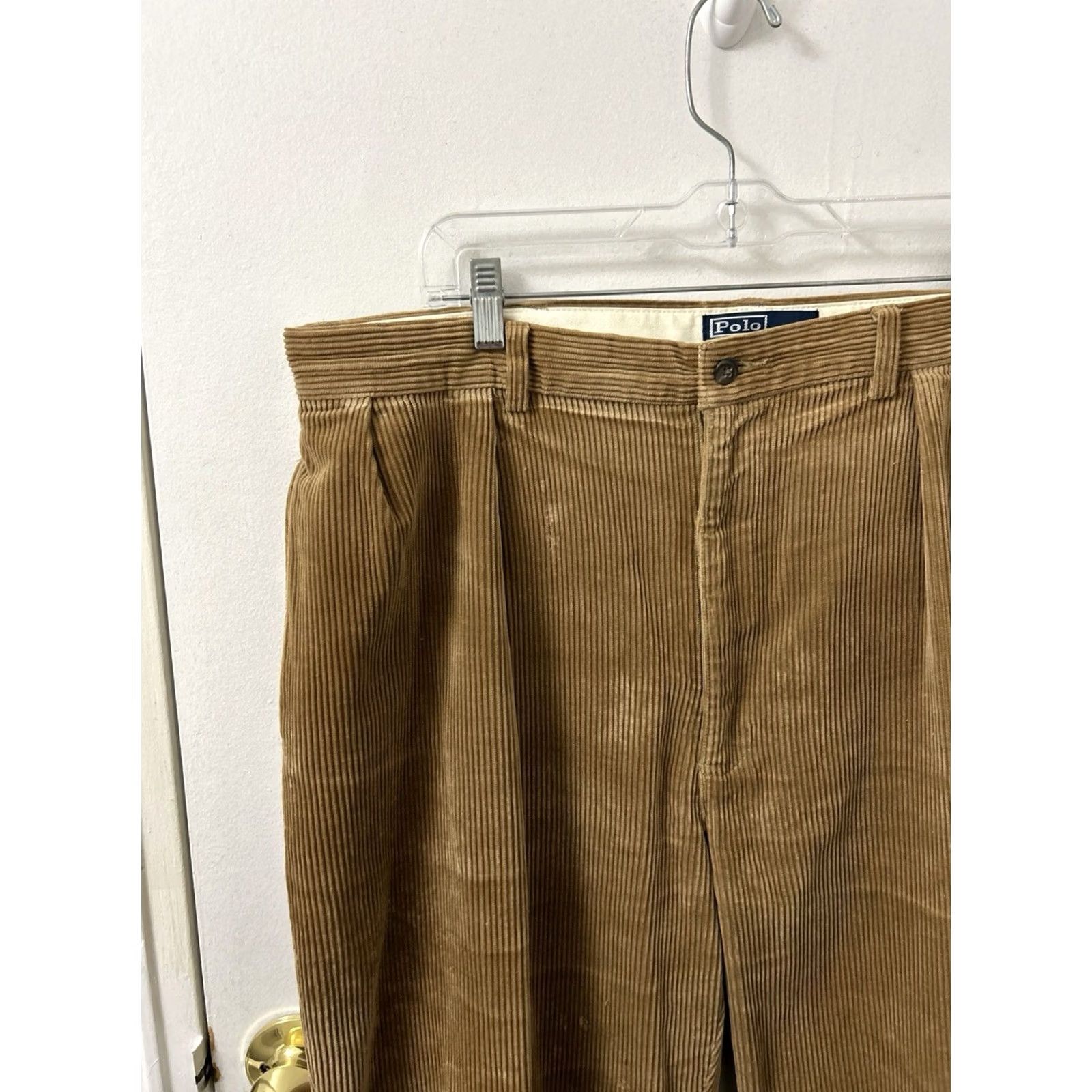 Polo Ralph Lauren VTG Polo Ralph Lauren Andrew Pants Mens 40x32 Tan Corduroy Pleated Zipper Button Trousers Wool? Size US L / EU 52-54 / 3 - 4 Thumbnail