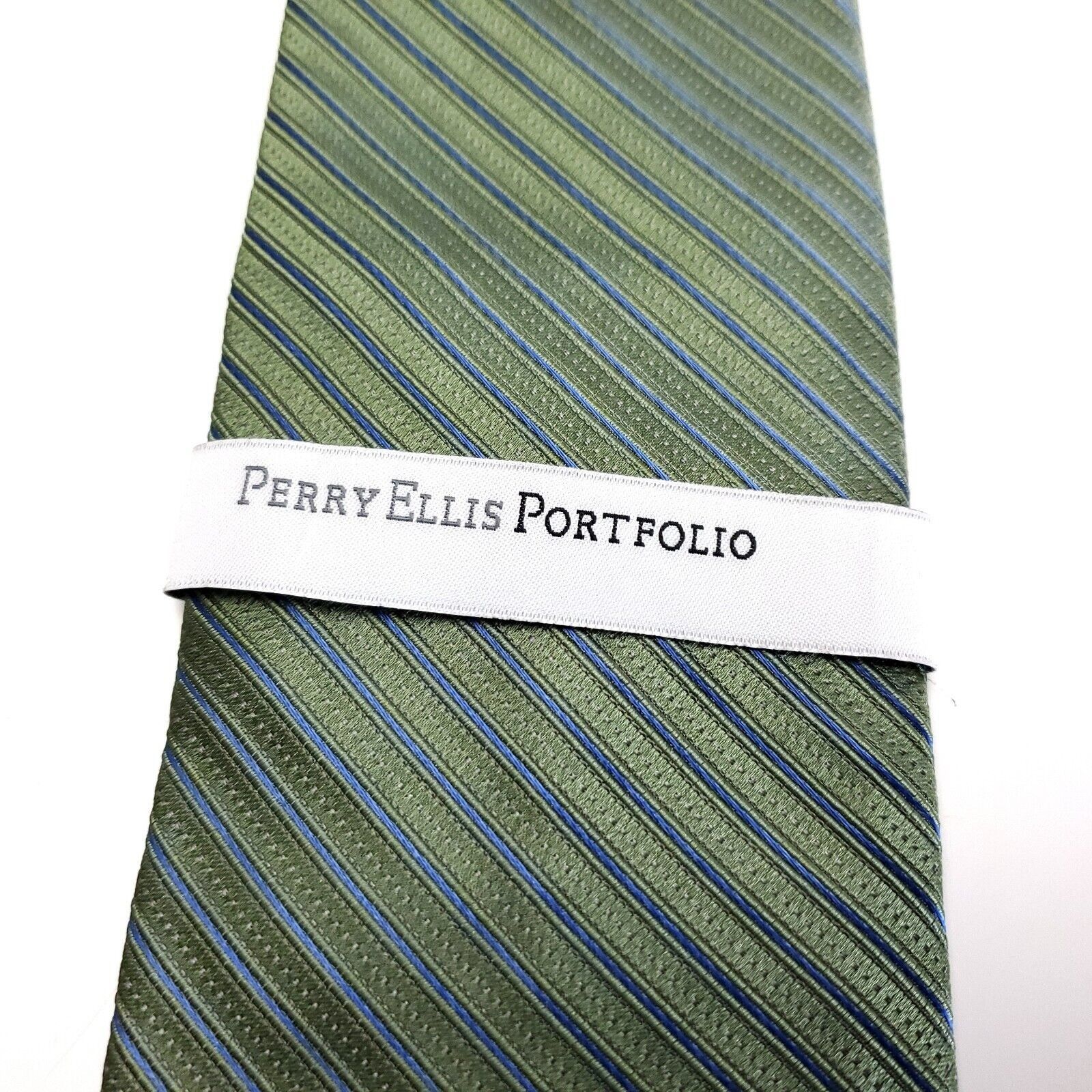 Perry Ellis Perry Ellis Portfolio Blue Green Striped Woven Short Silk Ti Size ONE SIZE - 2 Thumbnail