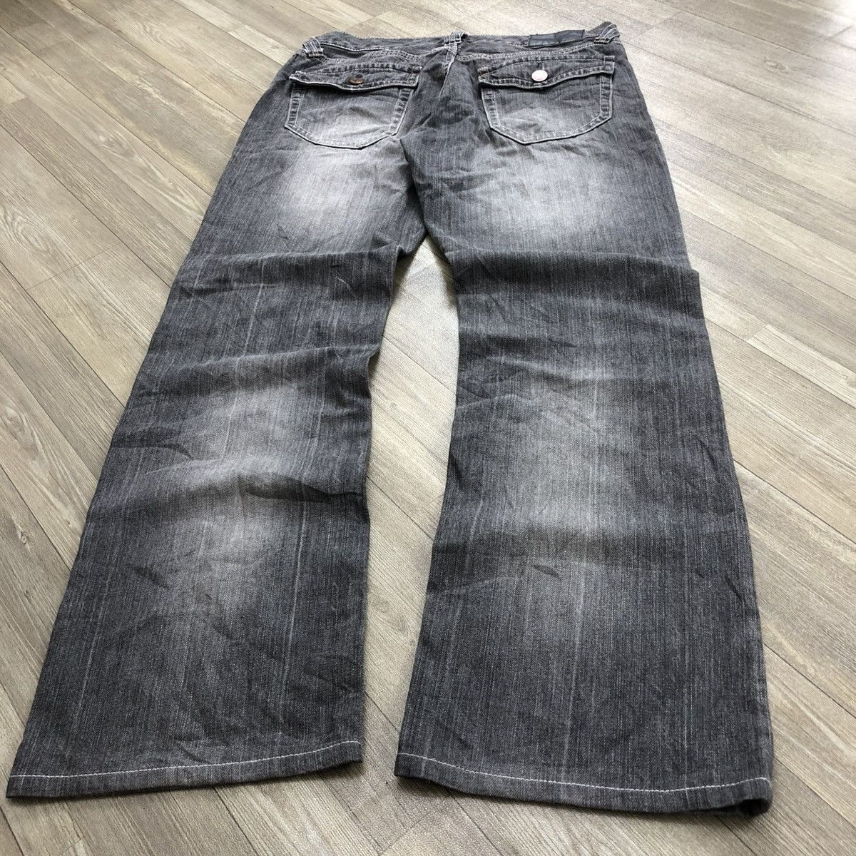 If Six Was Nine 1990s Vintage Uniqlo Black Washed LGB Bootcut Flared Jeans Size US 33 - 16 Thumbnail