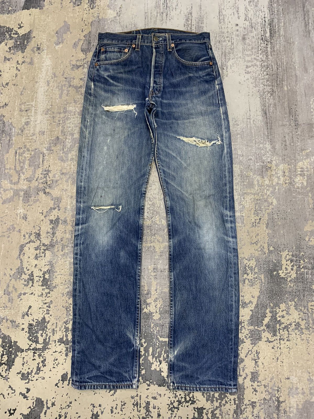 Vintage Levis 501 Natural Distressed Denim Jeans