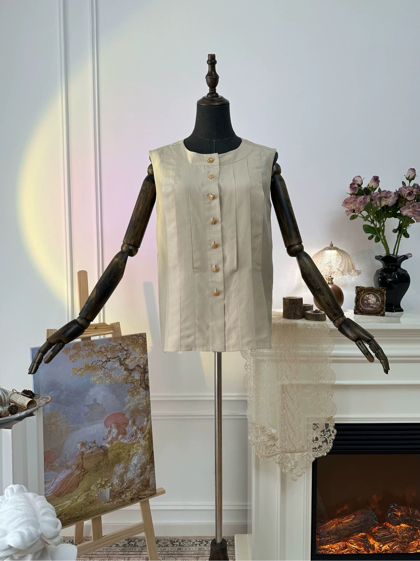 Chanel CHANEL Vintage Camellia Gold Paneled Blouse Women Beige Size M / US 6-8 / IT 42-44 - 2 Thumbnail