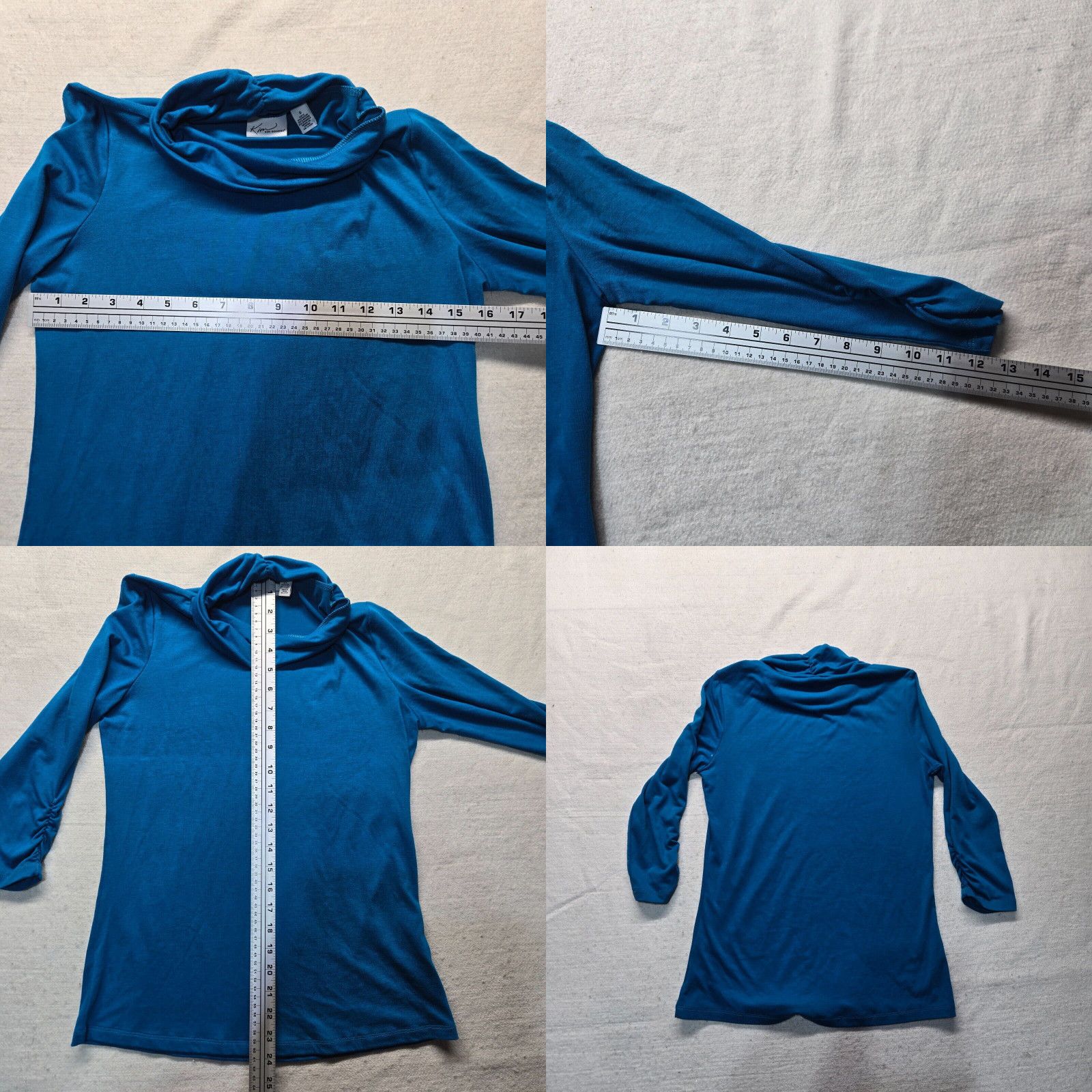 Vintage Kim Rogers Shirt Solid Blue Turtleneck Long Sleeve Rayon Stretch Women s S Small Grailed