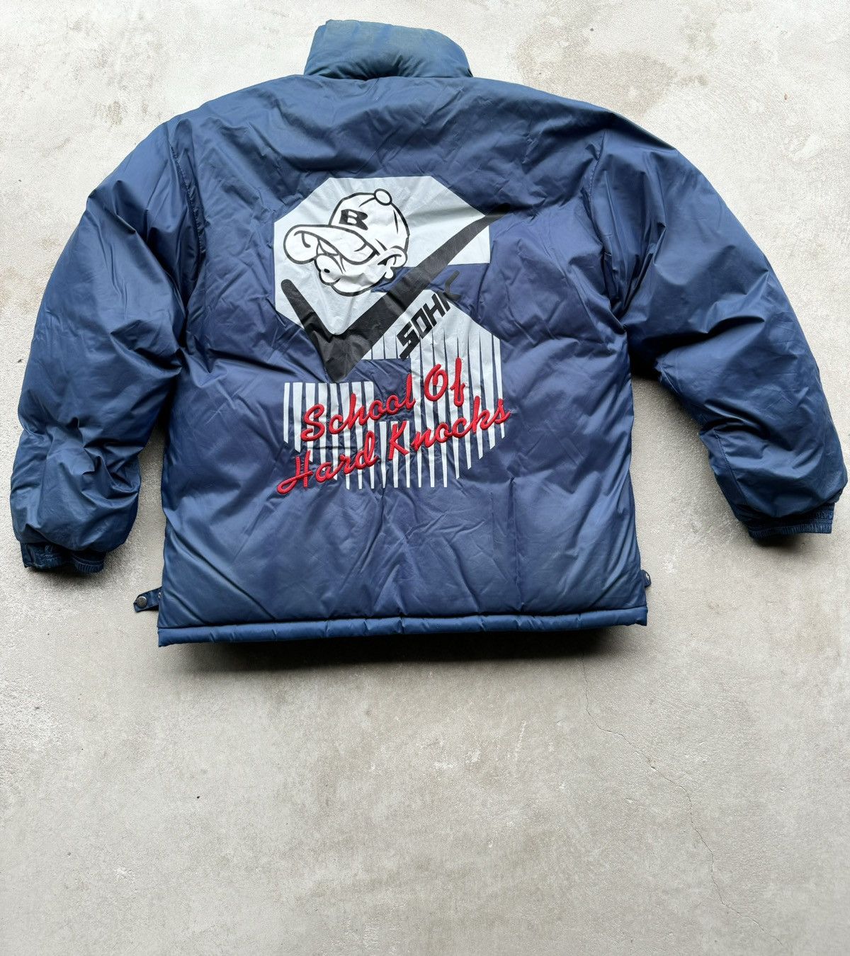 image of Jnco x Southpole Vintage School Of Hardknocks Two-Sided Oversized Puffer Jack, Men's (Size XL)