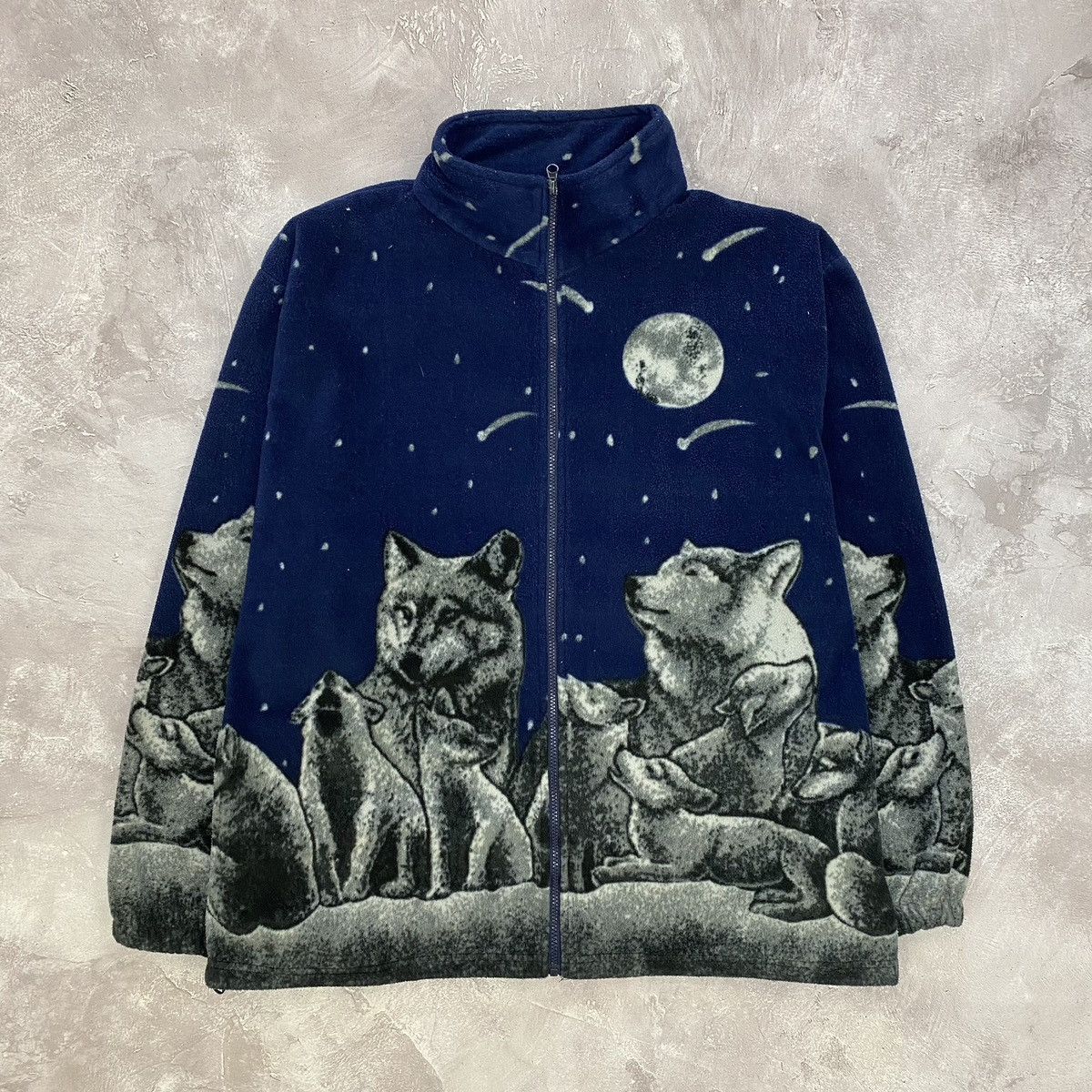 Japanese Brand Vintage Wolf Fleece All Over Print Full Zip Size US XL / EU 56 / 4 - 1 Thumbnail