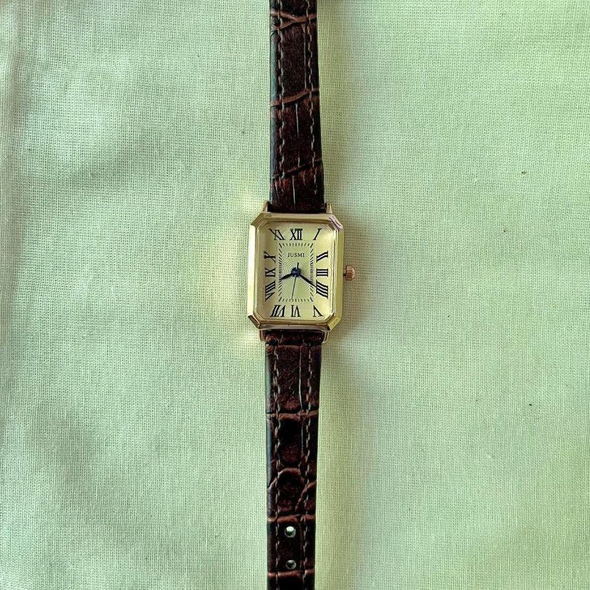 Jewelry 2000s vintage style rectangle brown leather luxury watch Size ONE SIZE - 5 Thumbnail