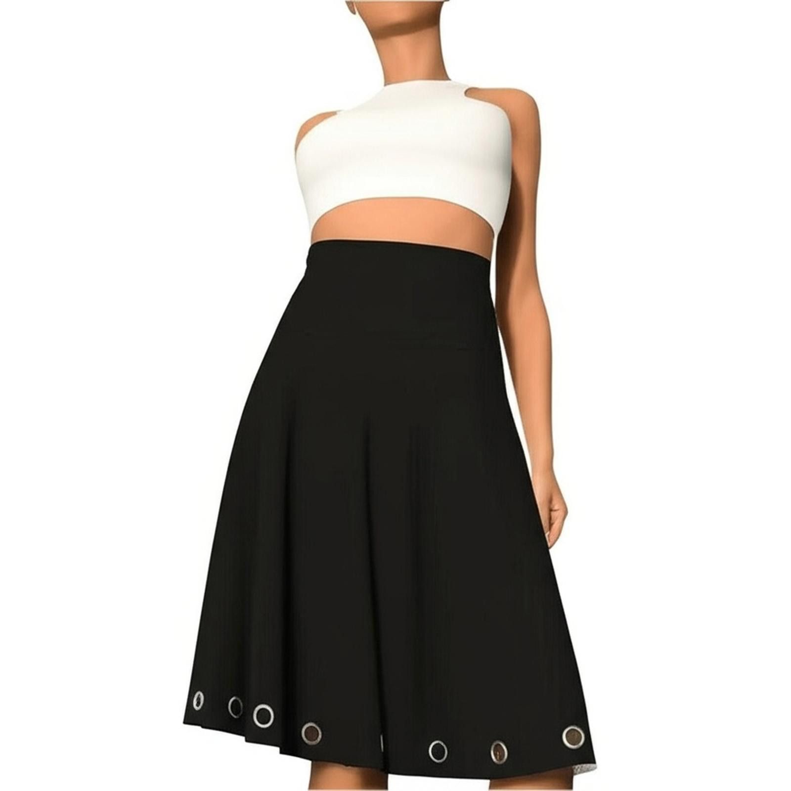 Other WD•NY Skirt 8 Black White A-Line Midi Cropped Rivet Hem Size 30" / US 8 / IT 44 - 1 Thumbnail