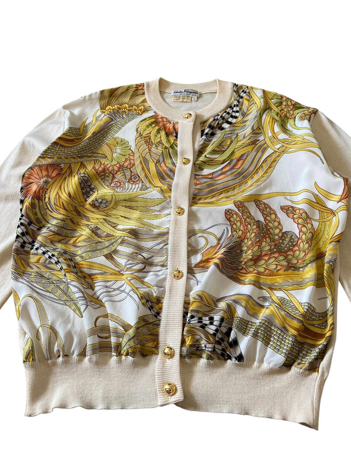 Salvatore Ferragamo Vintage Salvatore Ferragamo Silk Motif Cardigan Size L / US 10 / IT 46 - 6 Thumbnail