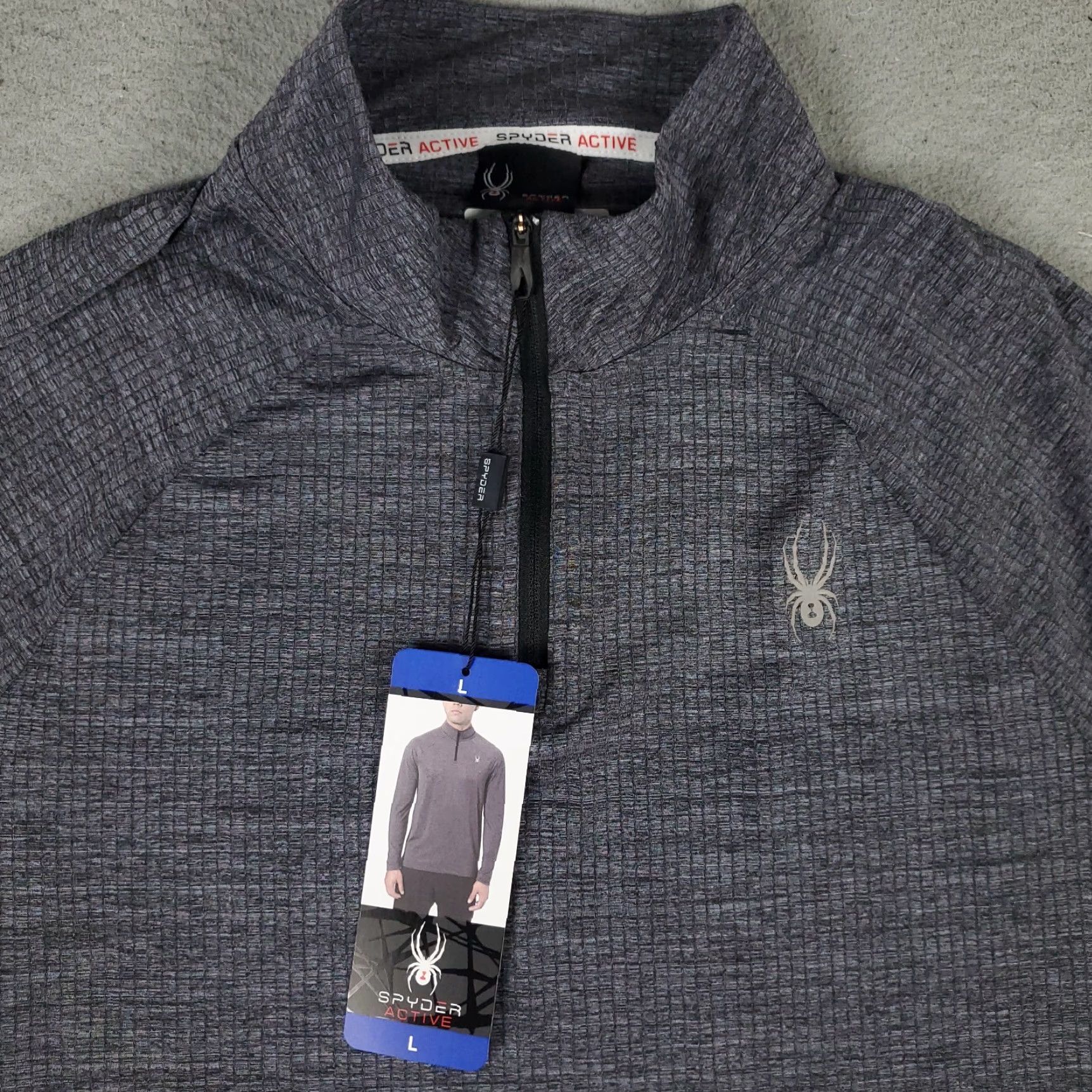 Spyder Shirt Mens L Gray 1/4 Zip Active Pullover Long Sleeve Classic Logo Zip Mock Neck