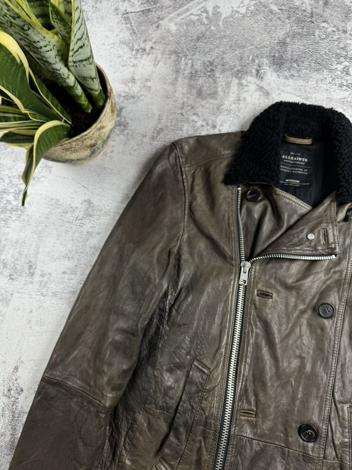Allsaints AllSaints SpitalFields Biker Brown Men’s M Size Zip Leather Bomber Jacket Coat Size US M / EU 48-50 / 2 - 6 Thumbnail