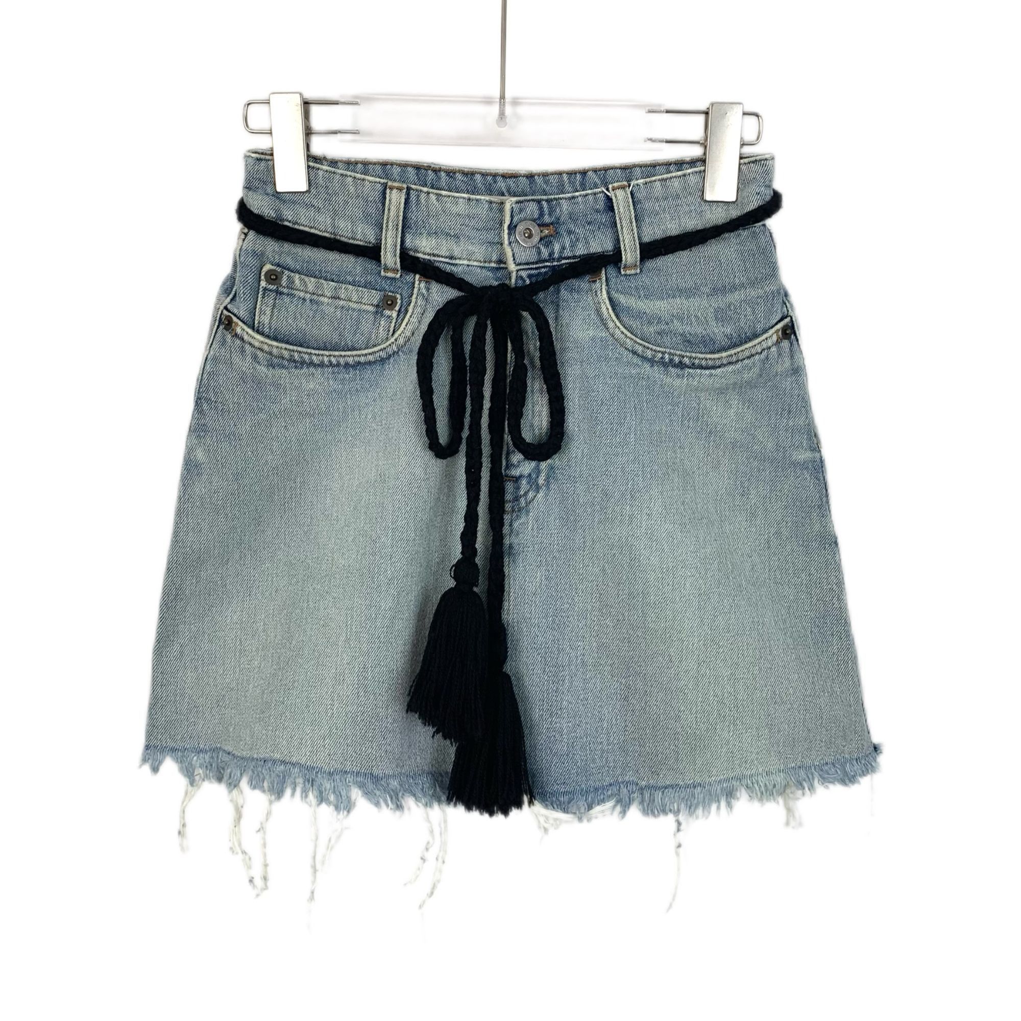 Miu Miu Miu Miu Light Blue Denim Skirt With Black Tassel Tie Belt Fr Size 36" / US 14 / IT 50 - 1 Thumbnail