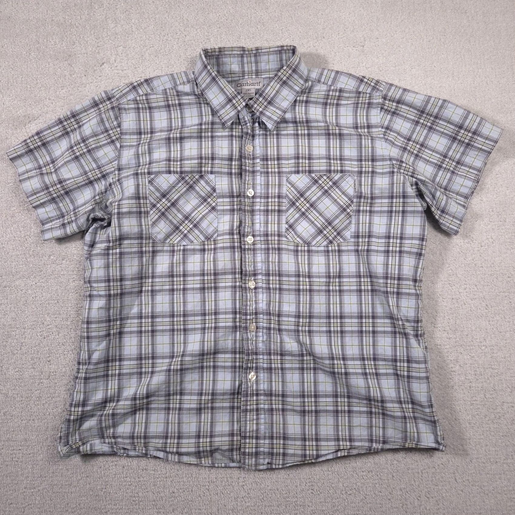 Carhartt Carhartt Shirt Mens 2XL Blue Gray Green Plaid Short Sleeve Button Front Size US XXL / EU 58 / 5 - 2 Thumbnail
