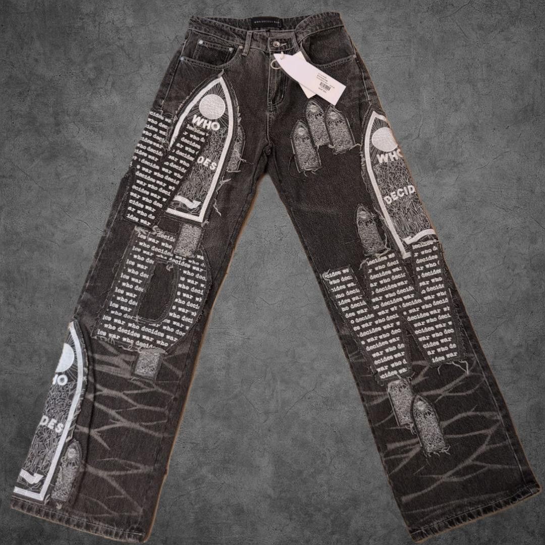 Who Decides War Who Decides War Motif Patched Denim Vintage Grey 28 New Size US 28 / EU 44 - 1 Thumbnail
