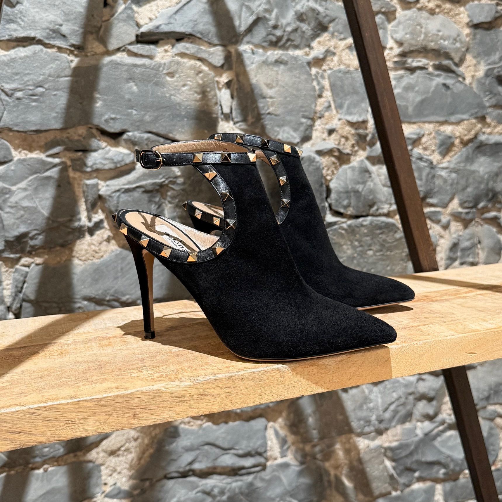 Valentino Valentino Black Suede Rockstud Accent Open Heel Booties Size US 7 / IT 37 - 1 Thumbnail