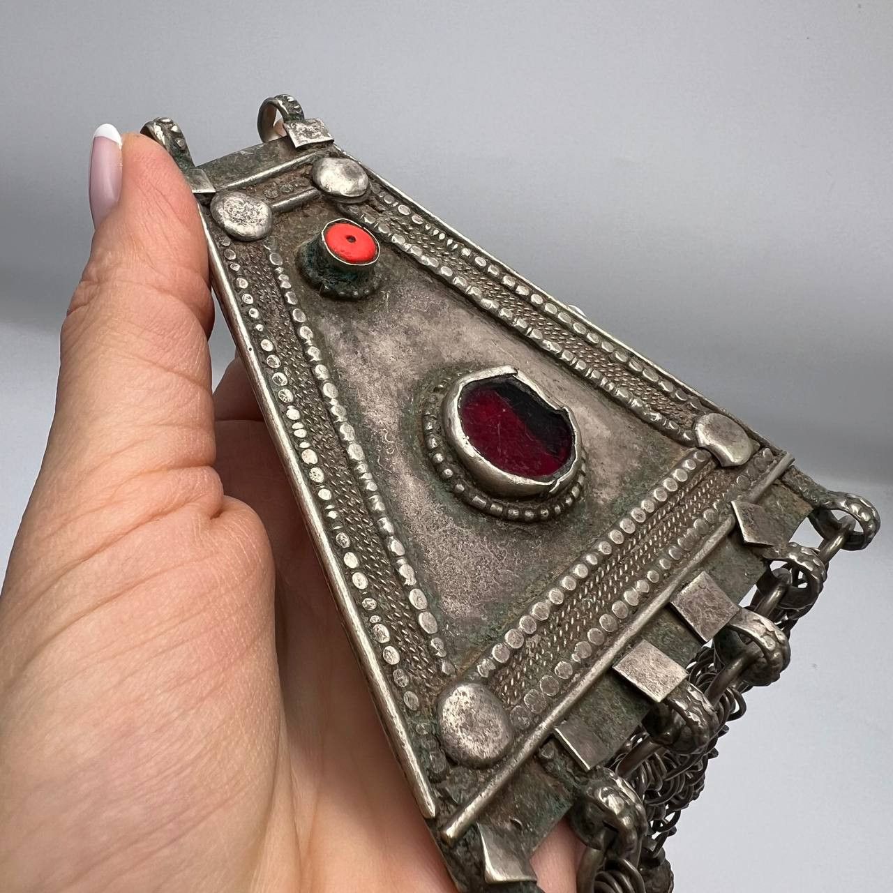 Vintage Antique Yemenite Silver Coral Handmade Jewelry Pendant 120 g Size ONE SIZE - 6 Thumbnail