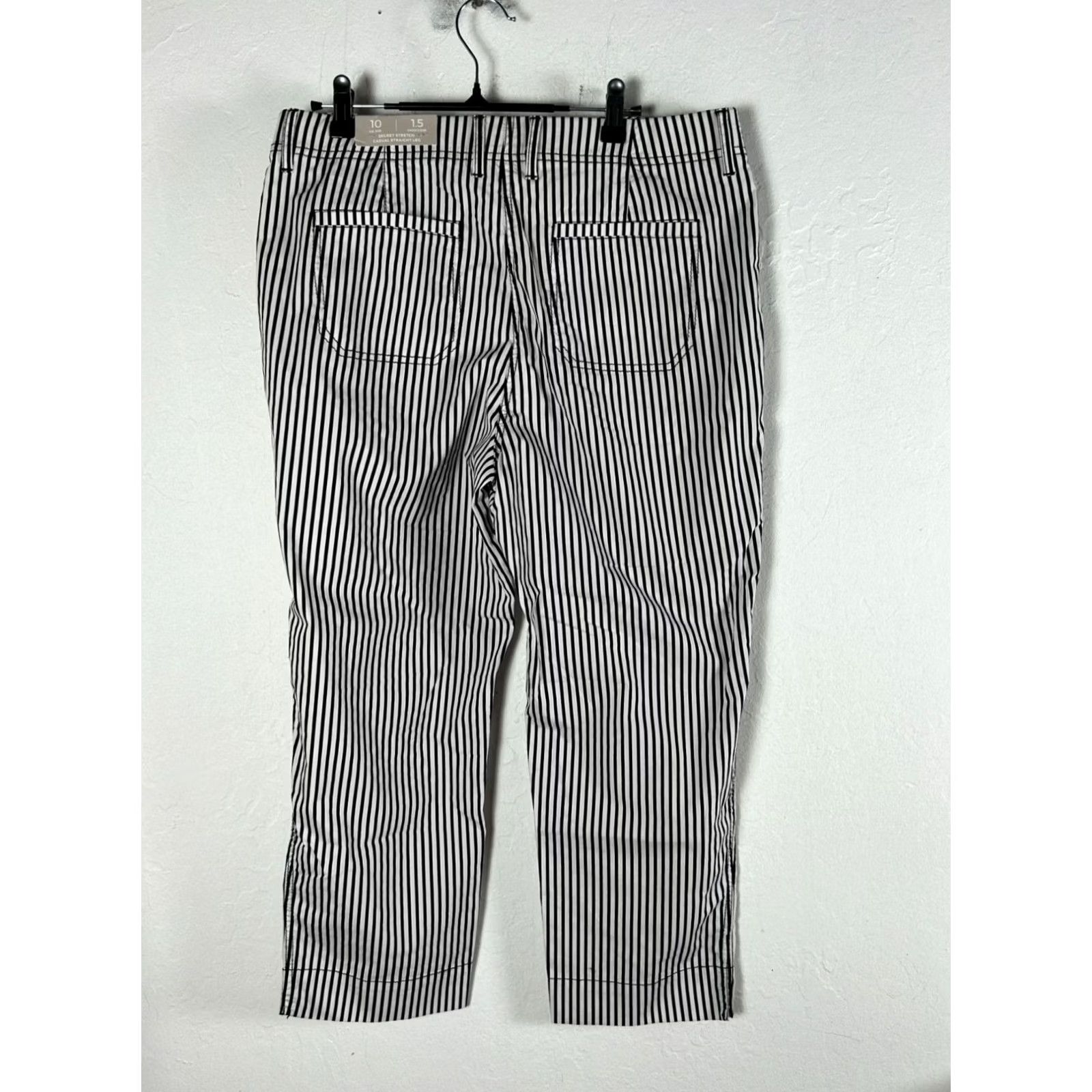Vintage Chico's Black White Striped Stretch Waist Straight Crop Pants Size 1.5 US 10 New Size 32" / US 10 / IT 46 - 3 Thumbnail