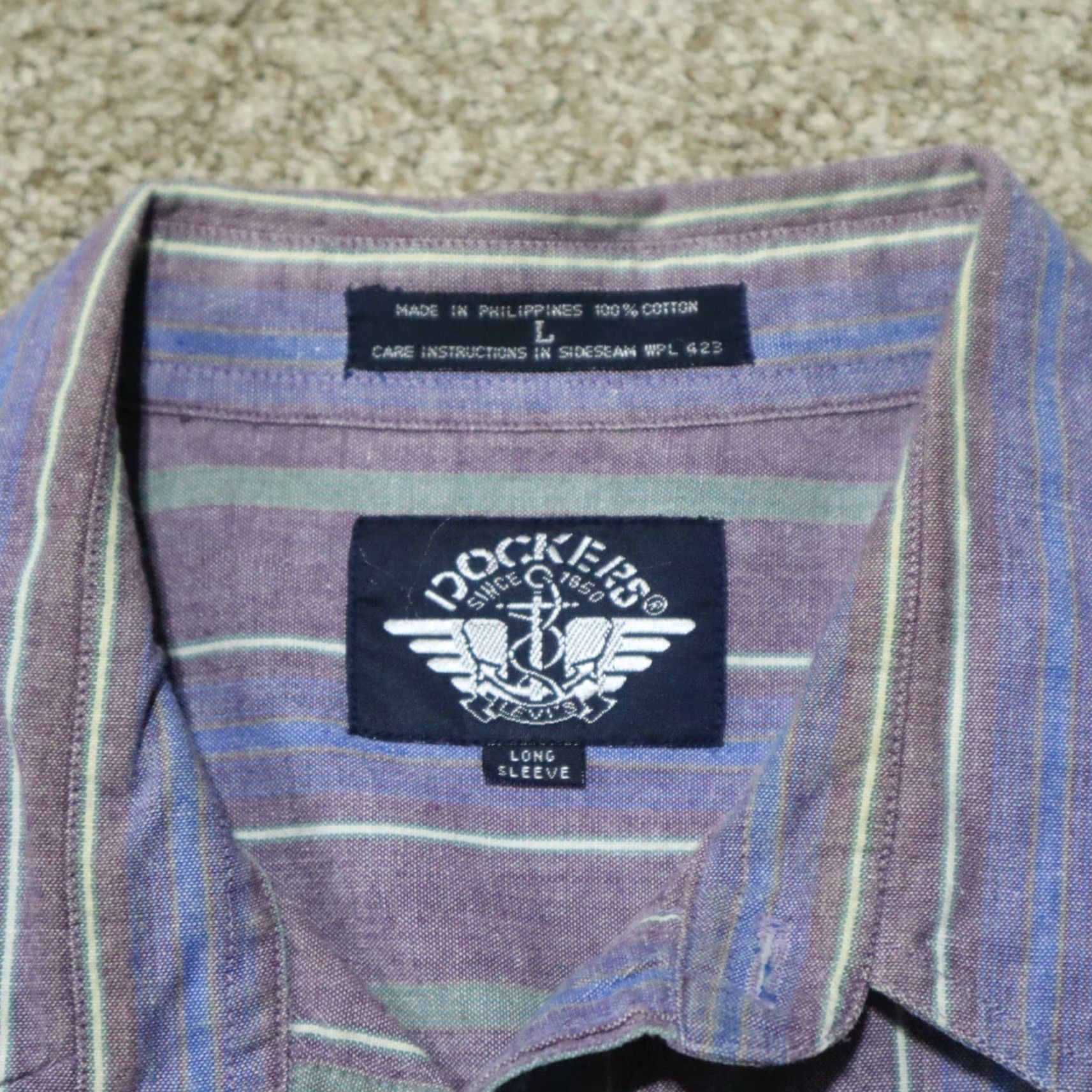 Dockers DOCKERS Shirt Button-Down Plaid Long Sleeve Purple Blue Large 16-16.5 Men Men Clothing All Seasons Casual Workwear Vintage No Size US L / EU 52-54 / 3 - 4 Thumbnail