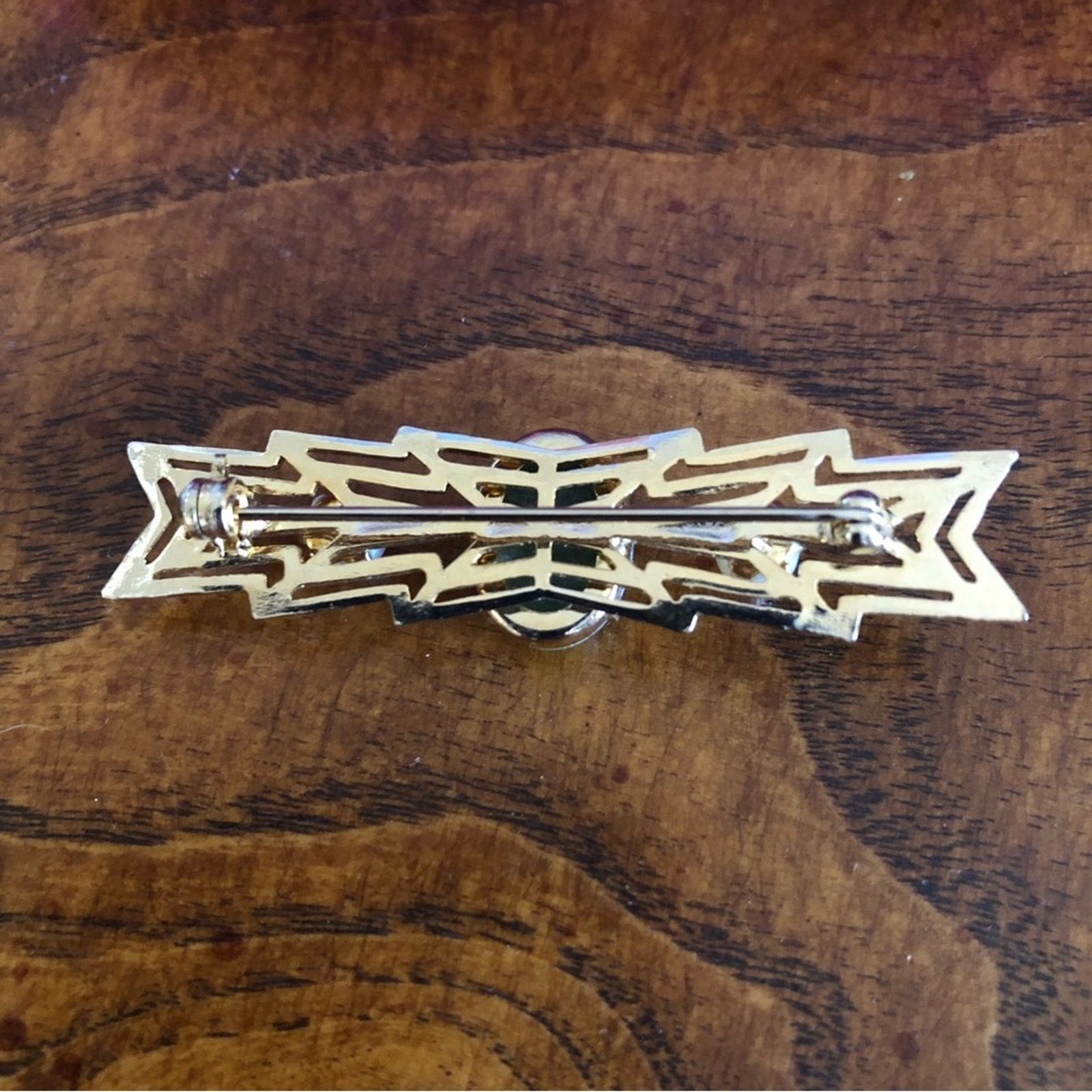 Vintage Vintage art deco aventurine Pearl accent gold brooch Size ONE SIZE - 5 Thumbnail