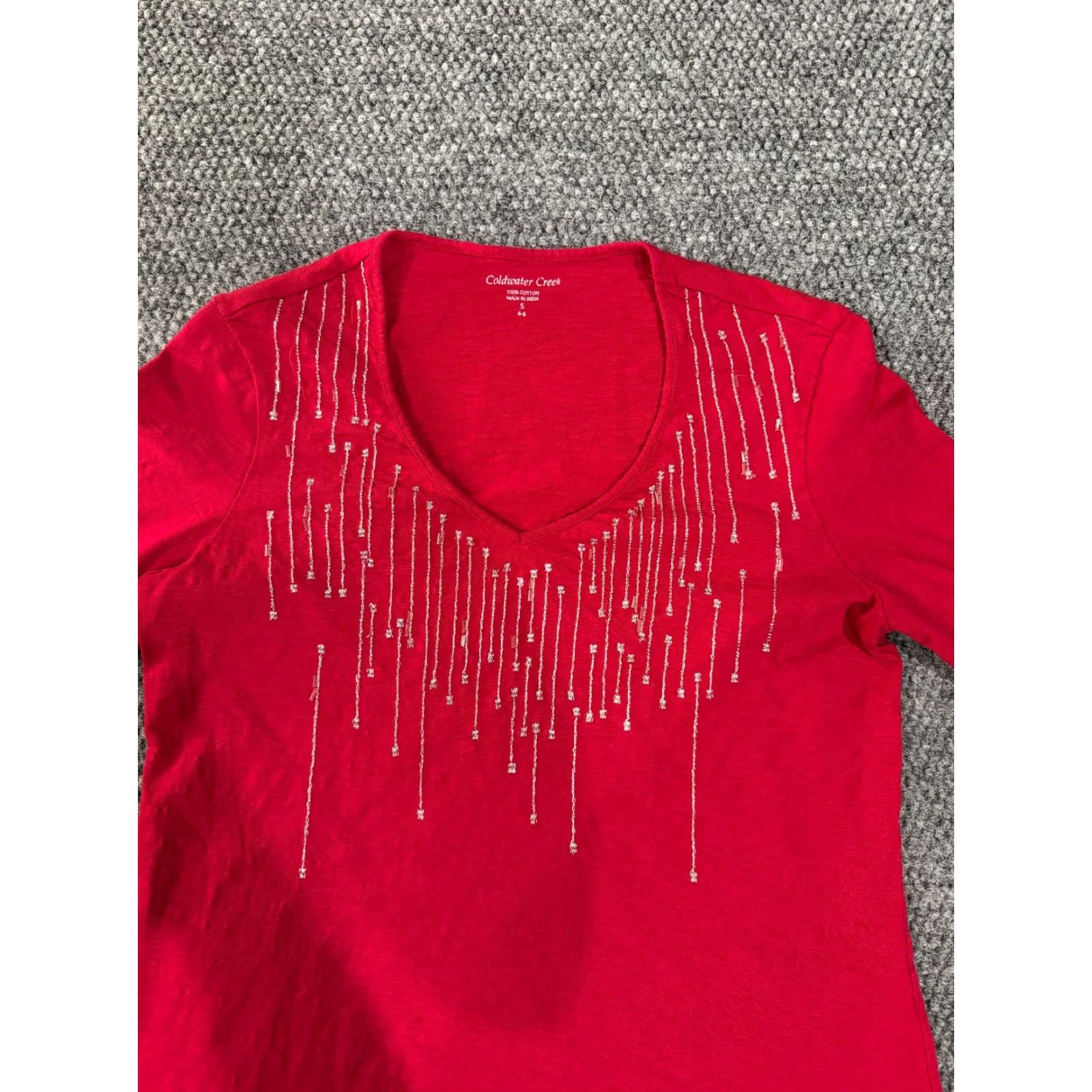 Coldwater Creek Coldwater Creek Blouse Shirt Womens Small Red Embellished Long Sleeve V-Neck Pullover Casual Knit Cotton Regular Stretch Vintage: No Size S / US 4 / IT 40 - 4 Thumbnail