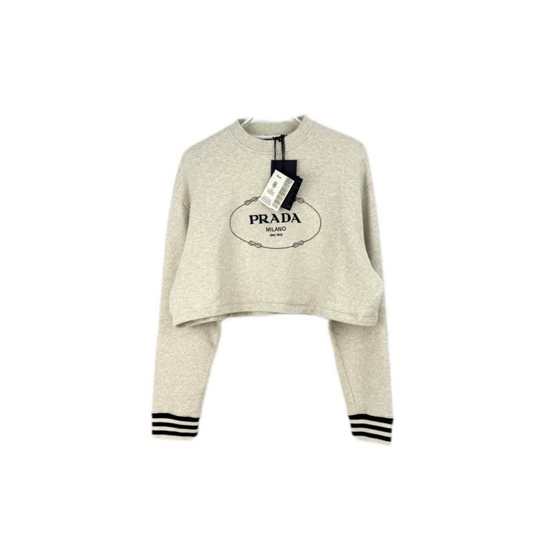 Prada Prada Beige gray embroidered logo short sweatshirt 2502-Nex Size US L / EU 52-54 / 3 - 1 Thumbnail