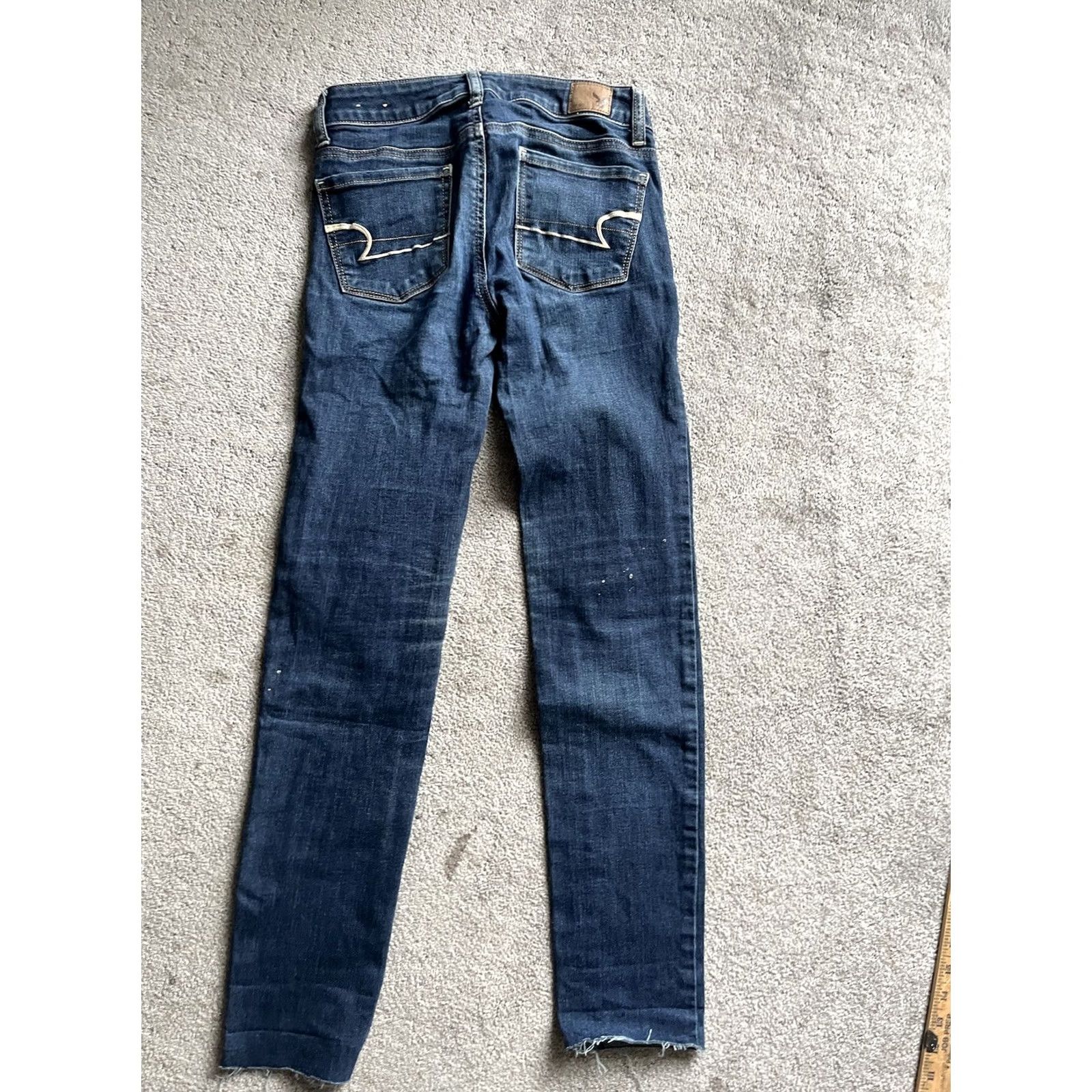 American Eagle Outfitters American Eagle Jeans Womens Size 00 Blue Skinny Super Stretch Distressed Denim - Pre-Owned Size 24" / US 00 / IT 34 - 2 Thumbnail