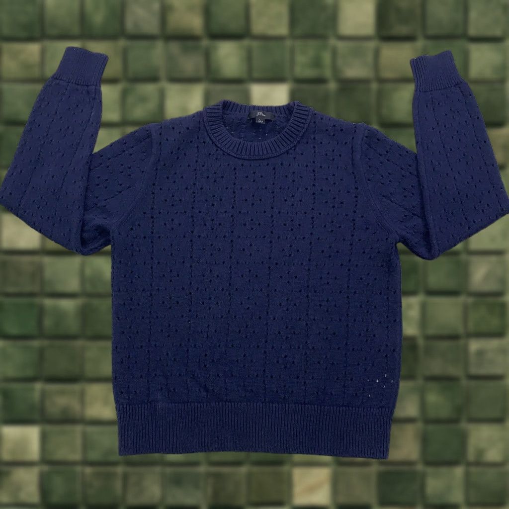 J.Crew J.CREW Preppy Navy Open-Hole Knit Womens Sweater L Knit Pullover Crew Neck Cotton Casual Winter Spring Fall Size L / US 10 / IT 46 - 1 Thumbnail