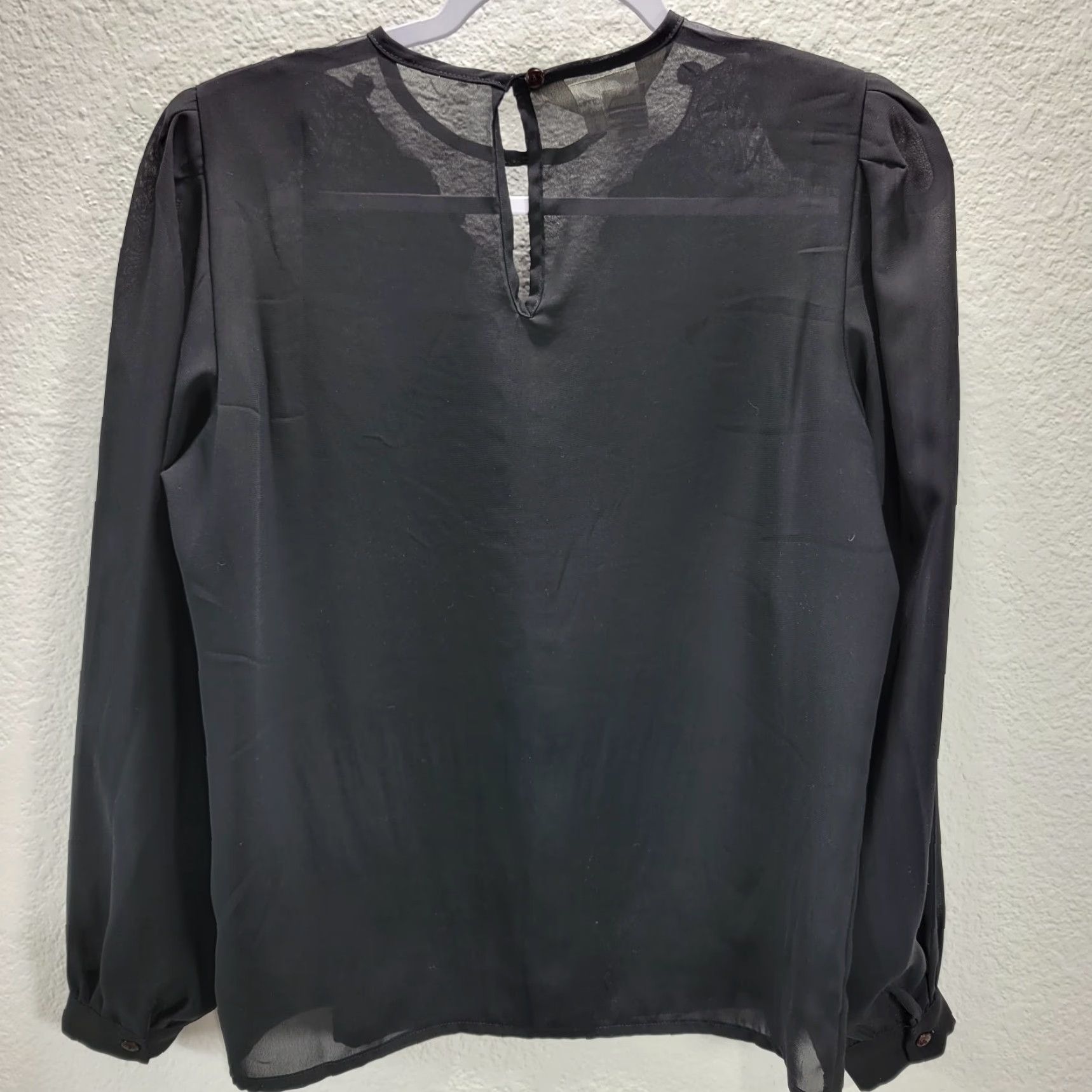 Vintage Susan Hutton Black Sheer Embroidered Blouse Shirt Long Puff Sleeve Sz 8 Women’s XS? No, keep as 8 Size M / US 6-8 / IT 42-44 - 6 Thumbnail