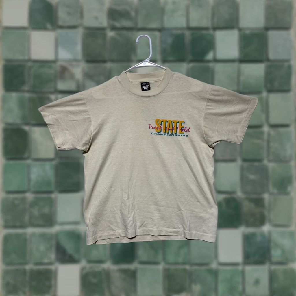 Vintage VINTAGE Track and Field State Champions Tee Shirt L Mens Beige 90s Cotton Short Sleeve Crew Neck Screen Stars 1990s Size US L / EU 52-54 / 3 - 1 Thumbnail