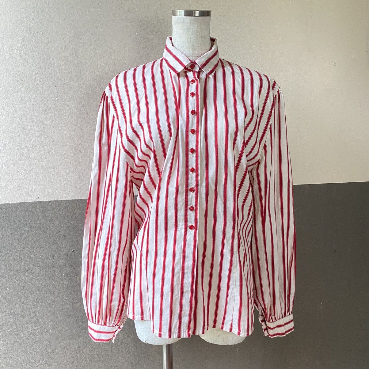 Norma Kamali Norma Kamali Red Striped Long Sleeve Blouse Size L / US 10 / IT 46 - 13 Thumbnail