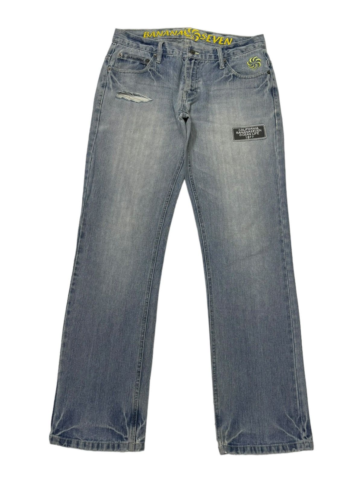 If Six Was Nine Vintage Banana Seven Blue Wash Distressed Denim Jean Size US 32 / EU 48 - 2 Thumbnail