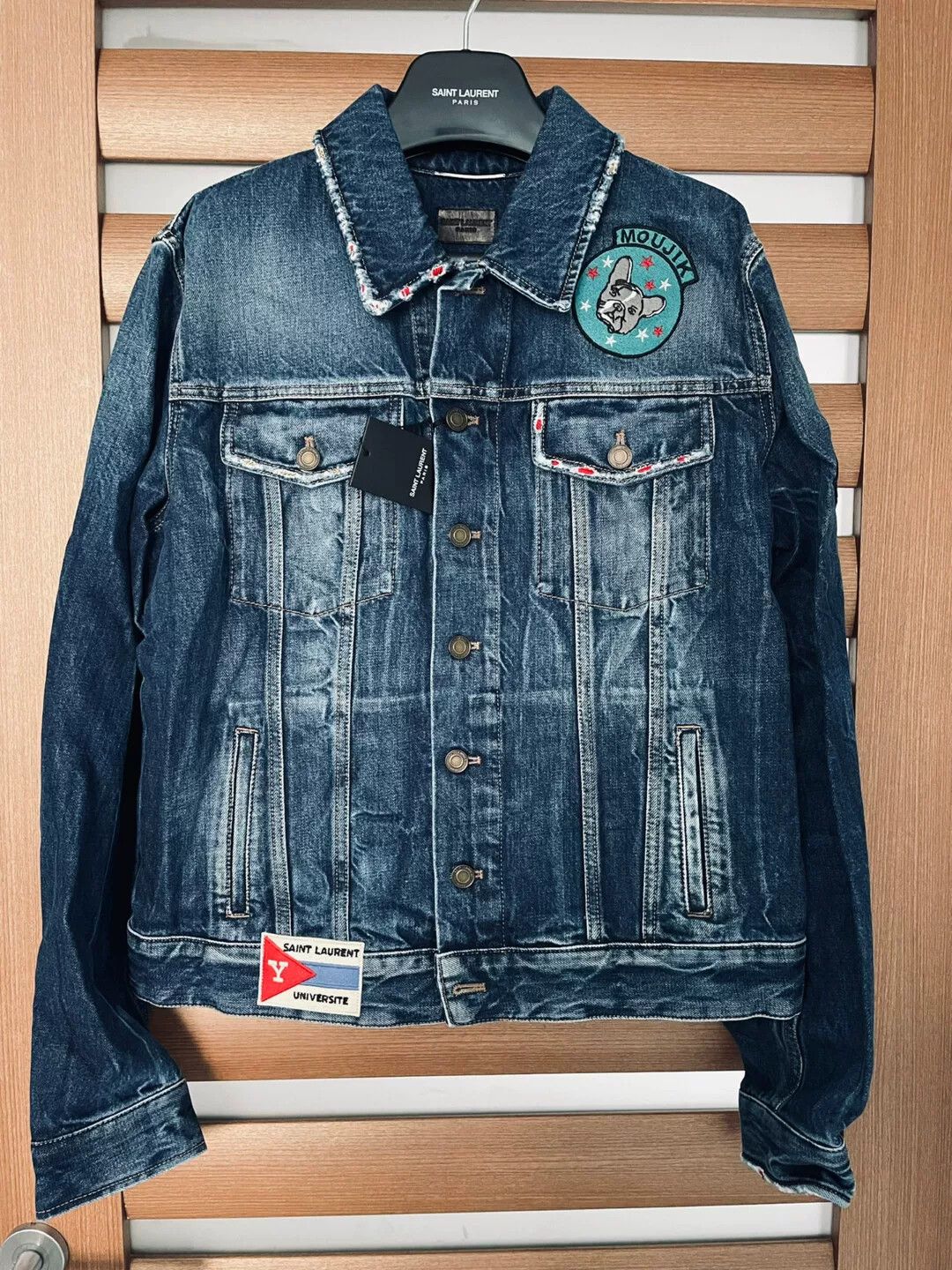 Saint Laurent Paris Saint Laurent Embroidered Distressed Denim Jacket Size US M / EU 48-50 / 2 - 1 Thumbnail
