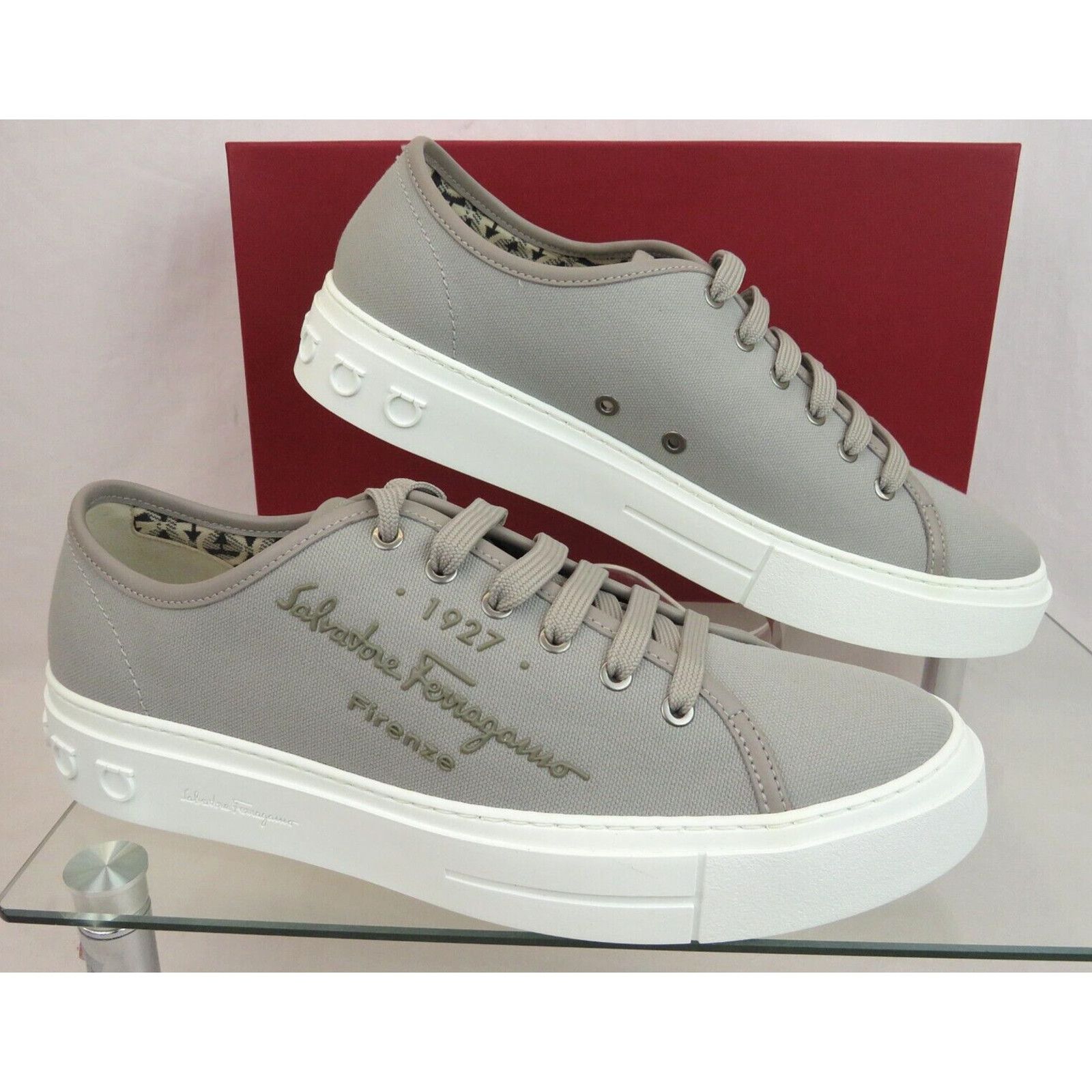 Salvatore Ferragamo MEDITERR GRAY CANVAS LEATHER TRIM GANCINI LOGO SNEAKERS 13 M Size US 13 / EU 46 - 2 Thumbnail