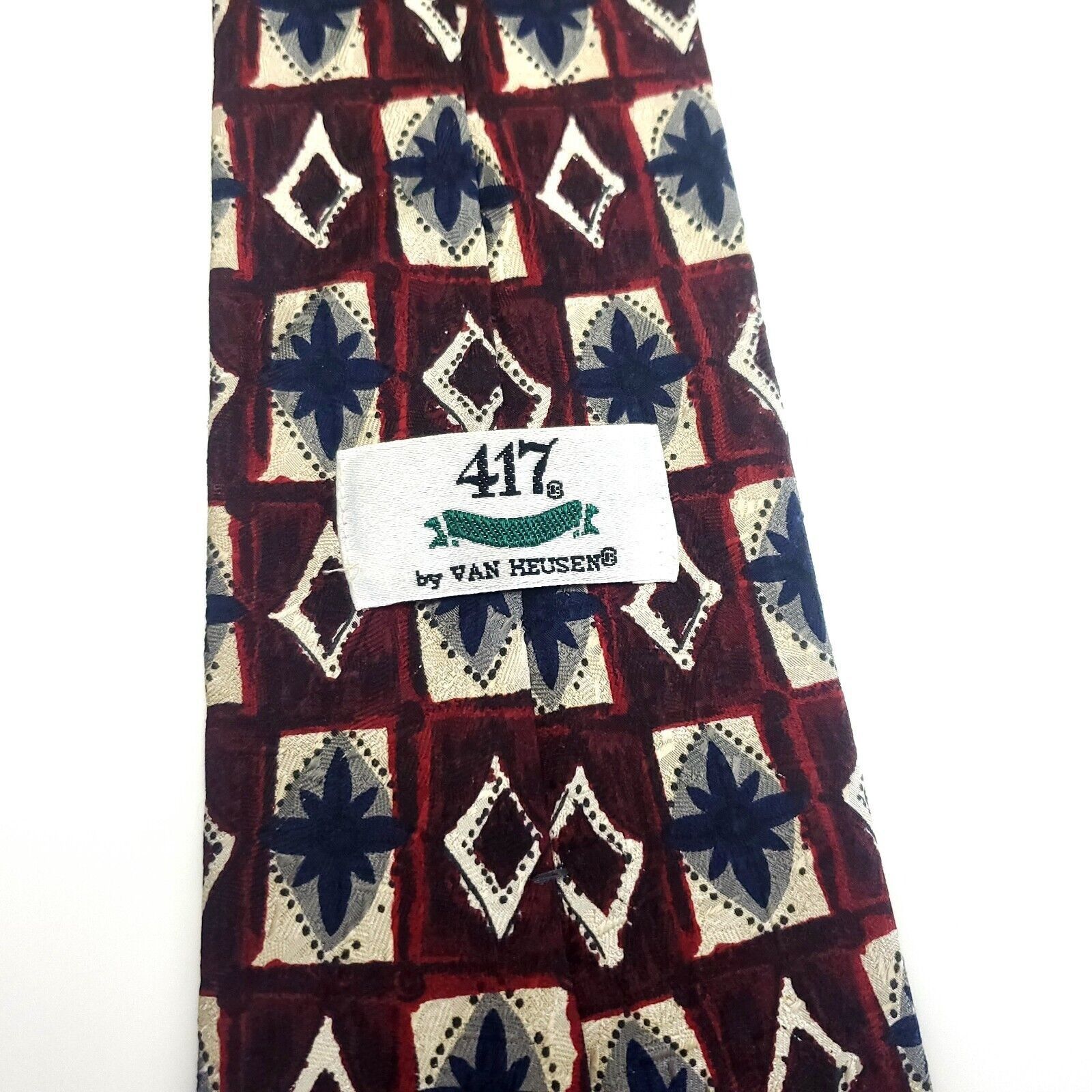 Van Heusen Van Heusen 417 Red Beige Silk Tie Woven Geometric Wide Size ONE SIZE - 5 Thumbnail
