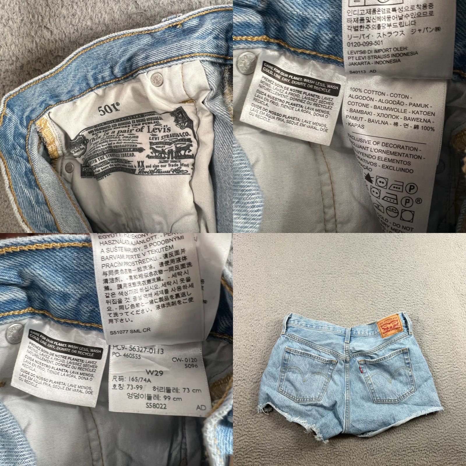 Levi's Levi's 501 Shorts Womens 29 Blue Distressed Button Fly Light Wash Denim 100% Cotton Casual Shorts 80s 90s Womens Size 29" - 8 Thumbnail