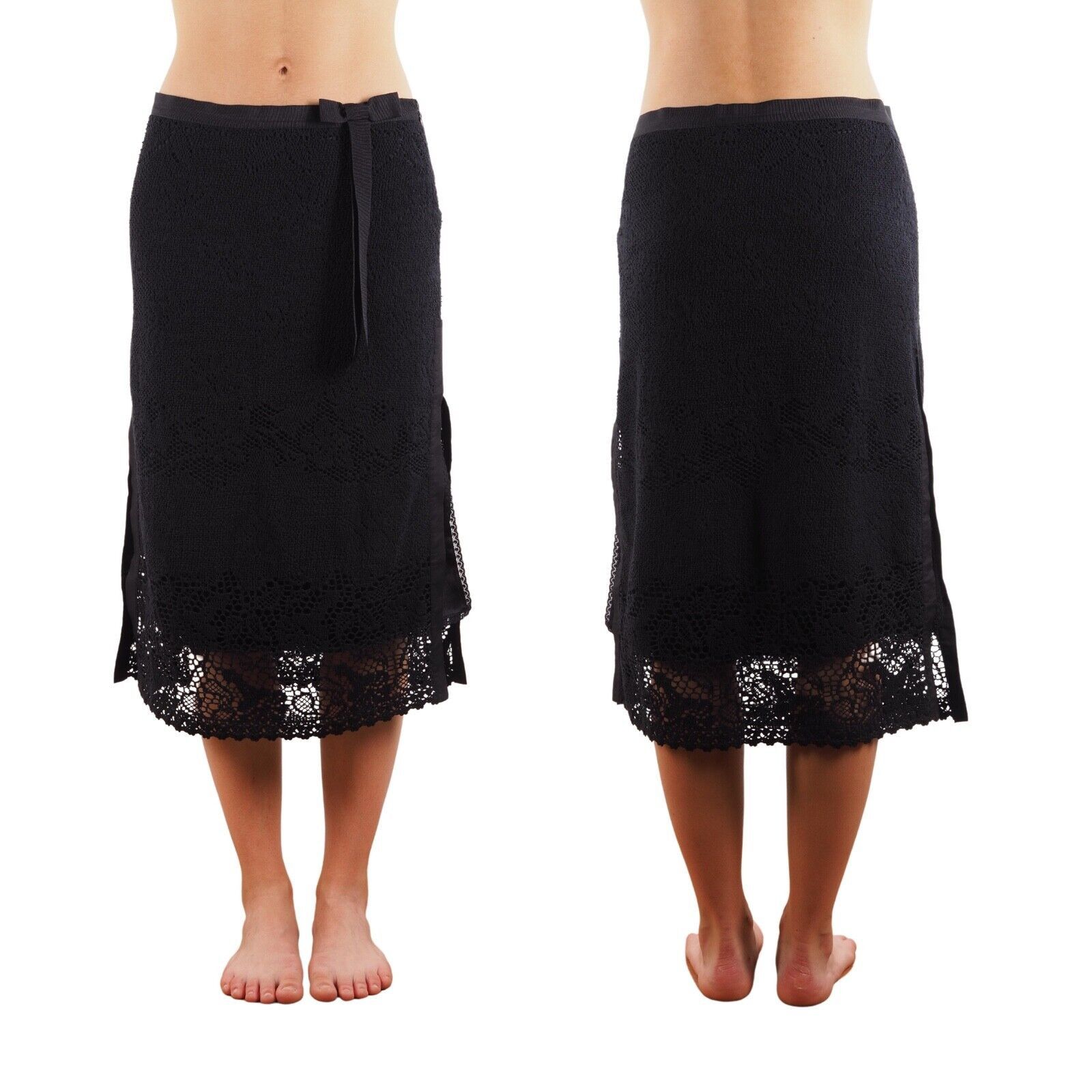 Dolce & Gabbana Dolce & Gabbana Vintage Black Cotton Knit Sheer Pencil Skirt Size 27" / US 4 / IT 40 - 1 Thumbnail